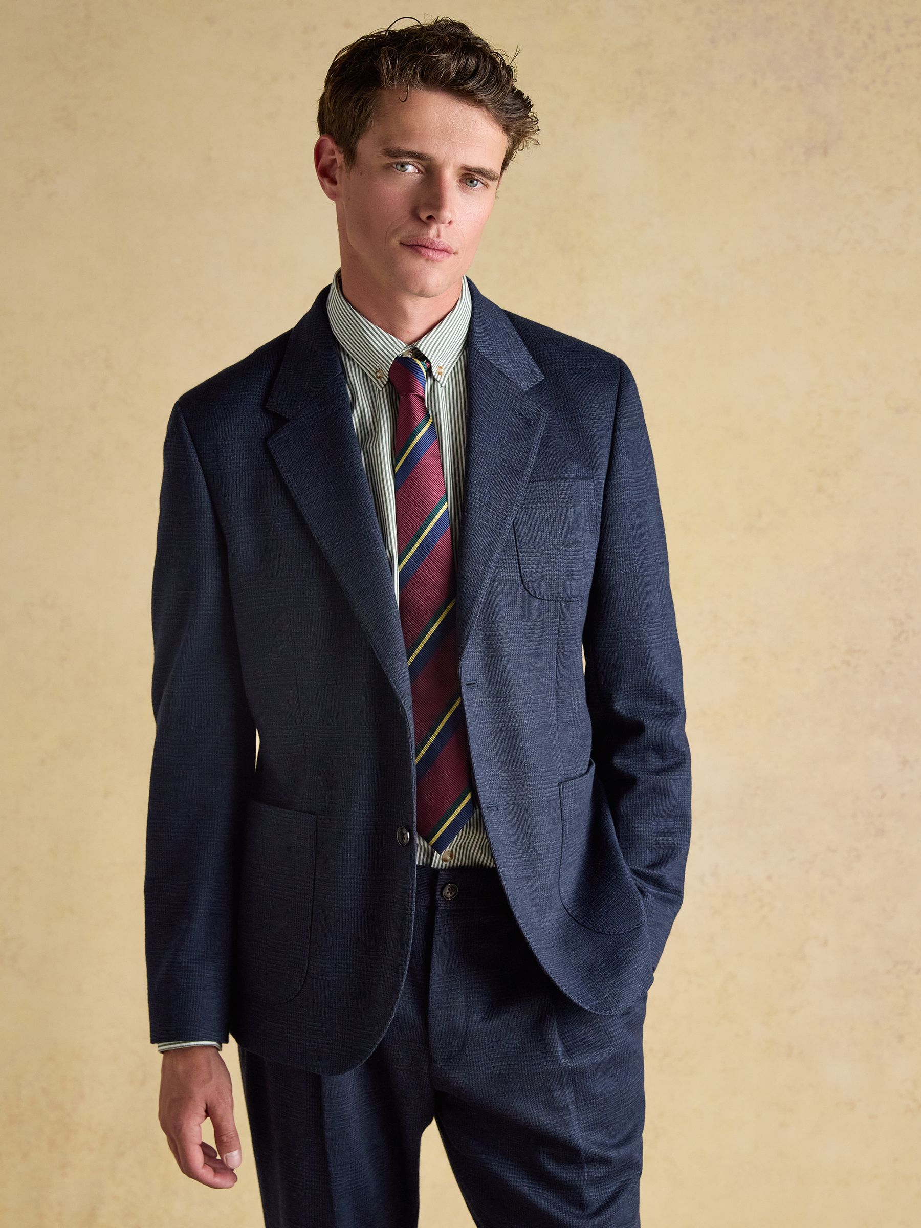 Blue Relaxed Jersey Prince of Wales Check Suit Jacket - Image 7 of 13