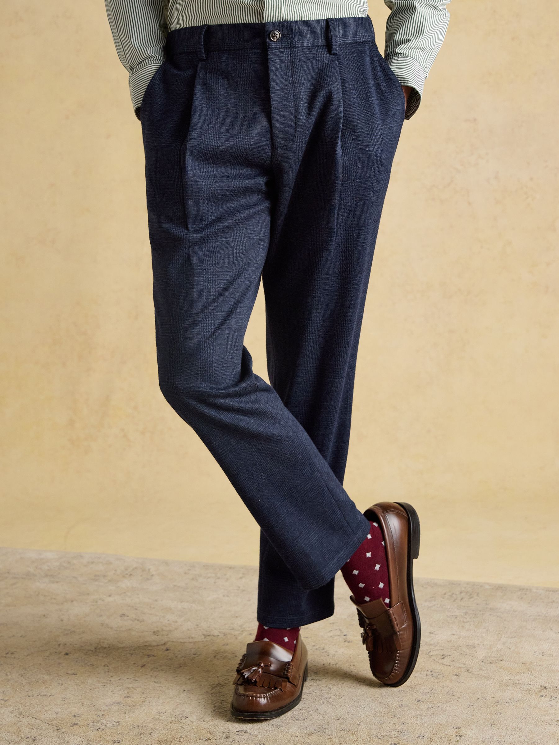 Blue Relaxed Jersey Prince of Wales Check Suit Trousers - Image 2 of 7
