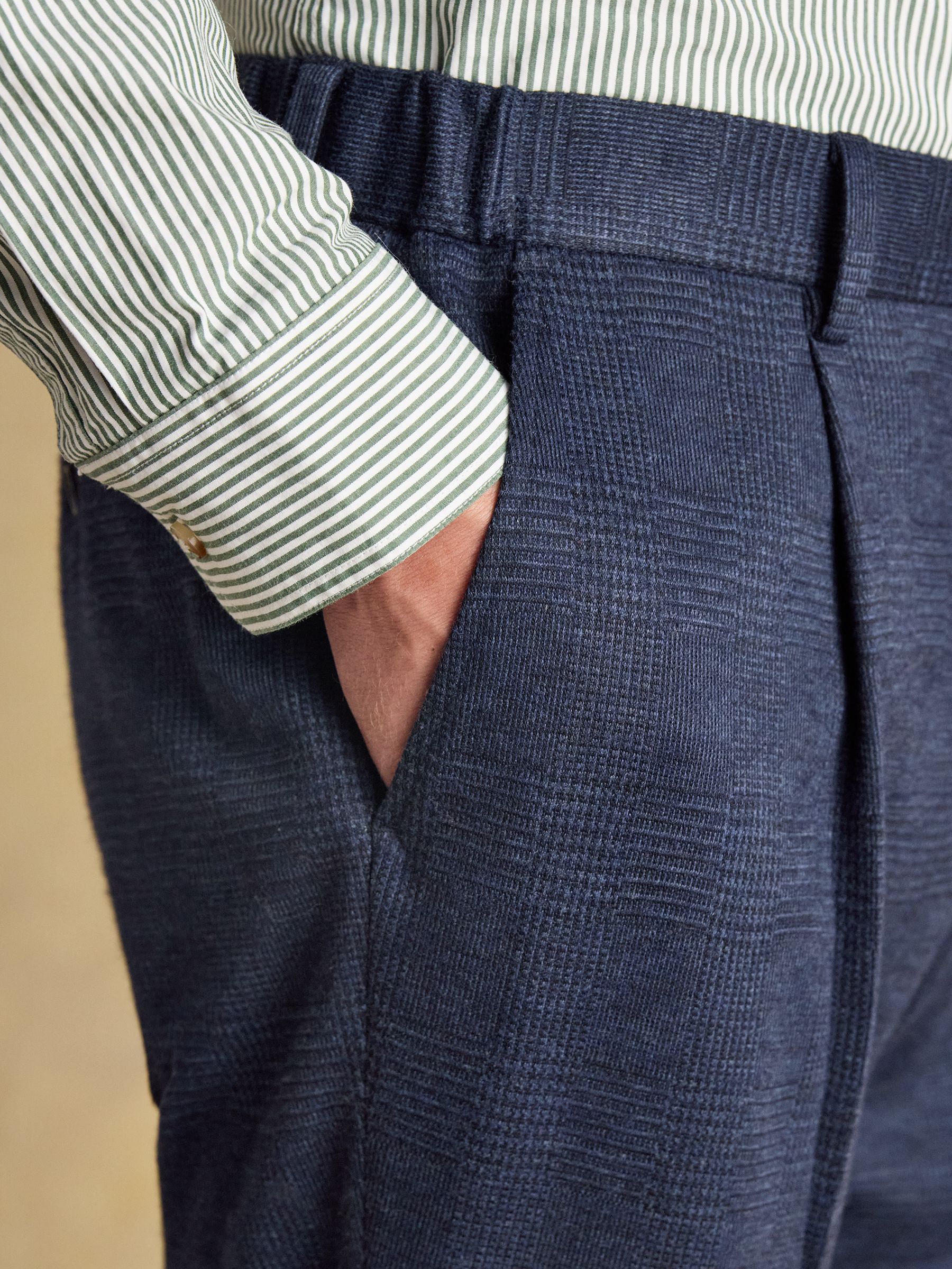 Blue Relaxed Jersey Prince of Wales Check Suit Trousers - Image 3 of 7