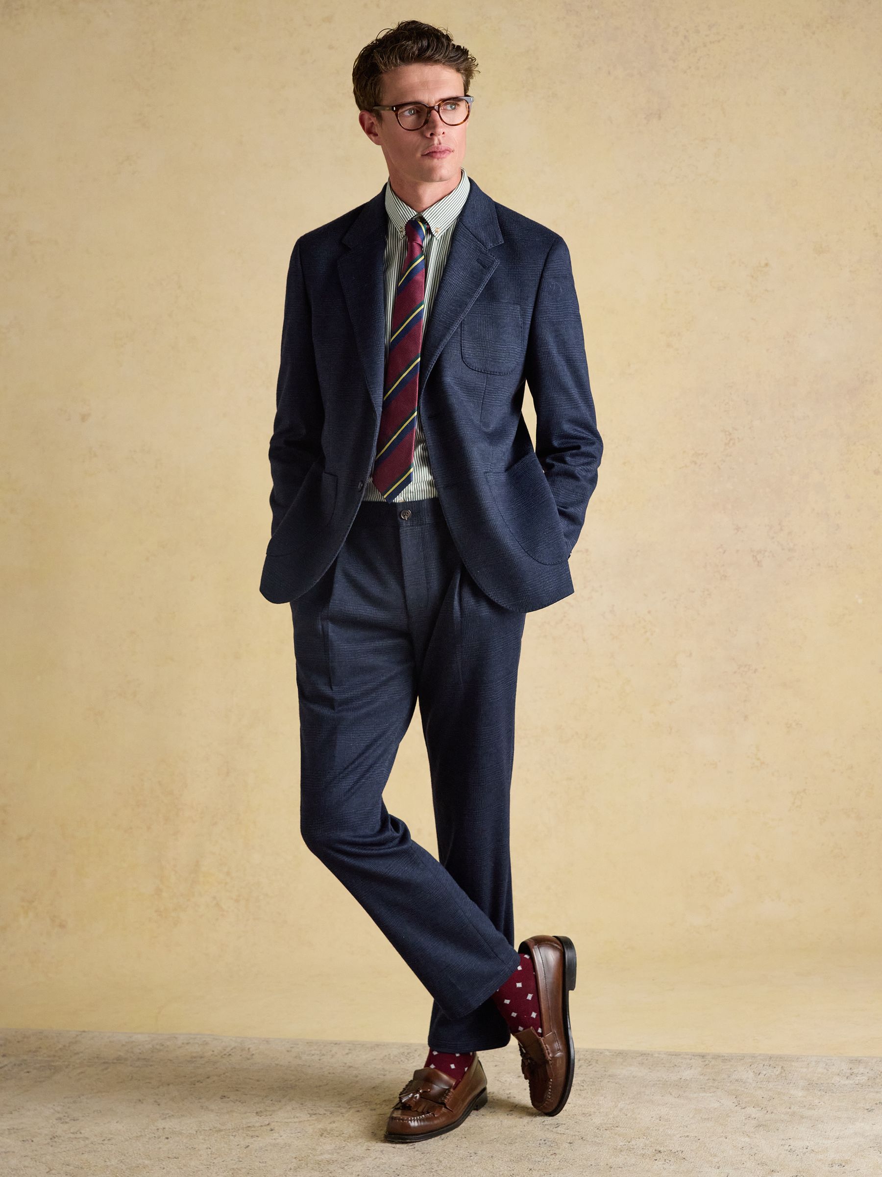 Blue Relaxed Jersey Prince of Wales Check Suit Trousers - Image 4 of 7