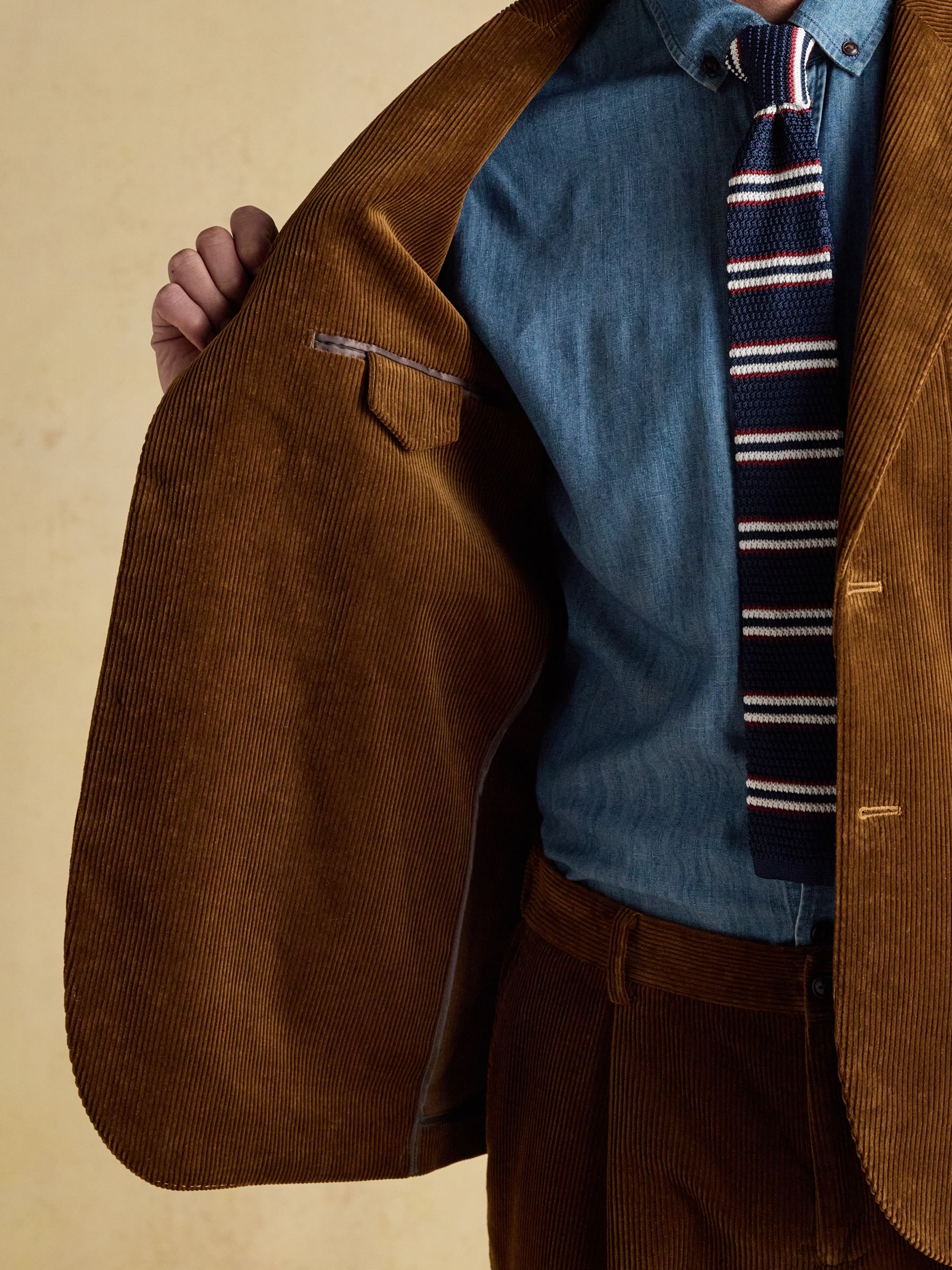 Tan Brown Relaxed Fit Corduroy Suit Jacket - Image 10 of 15