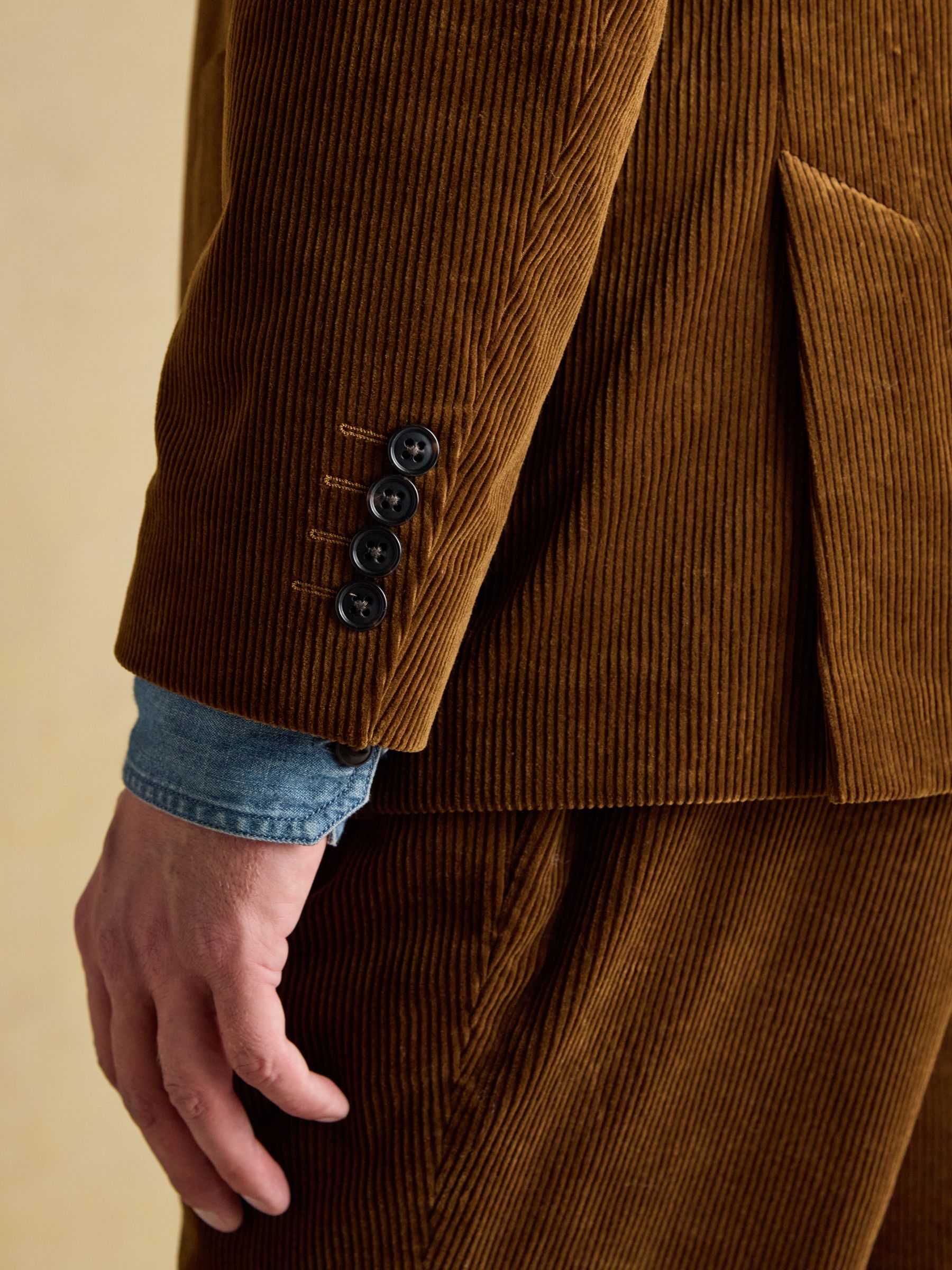 Tan Brown Relaxed Fit Corduroy Suit Jacket - Image 11 of 15