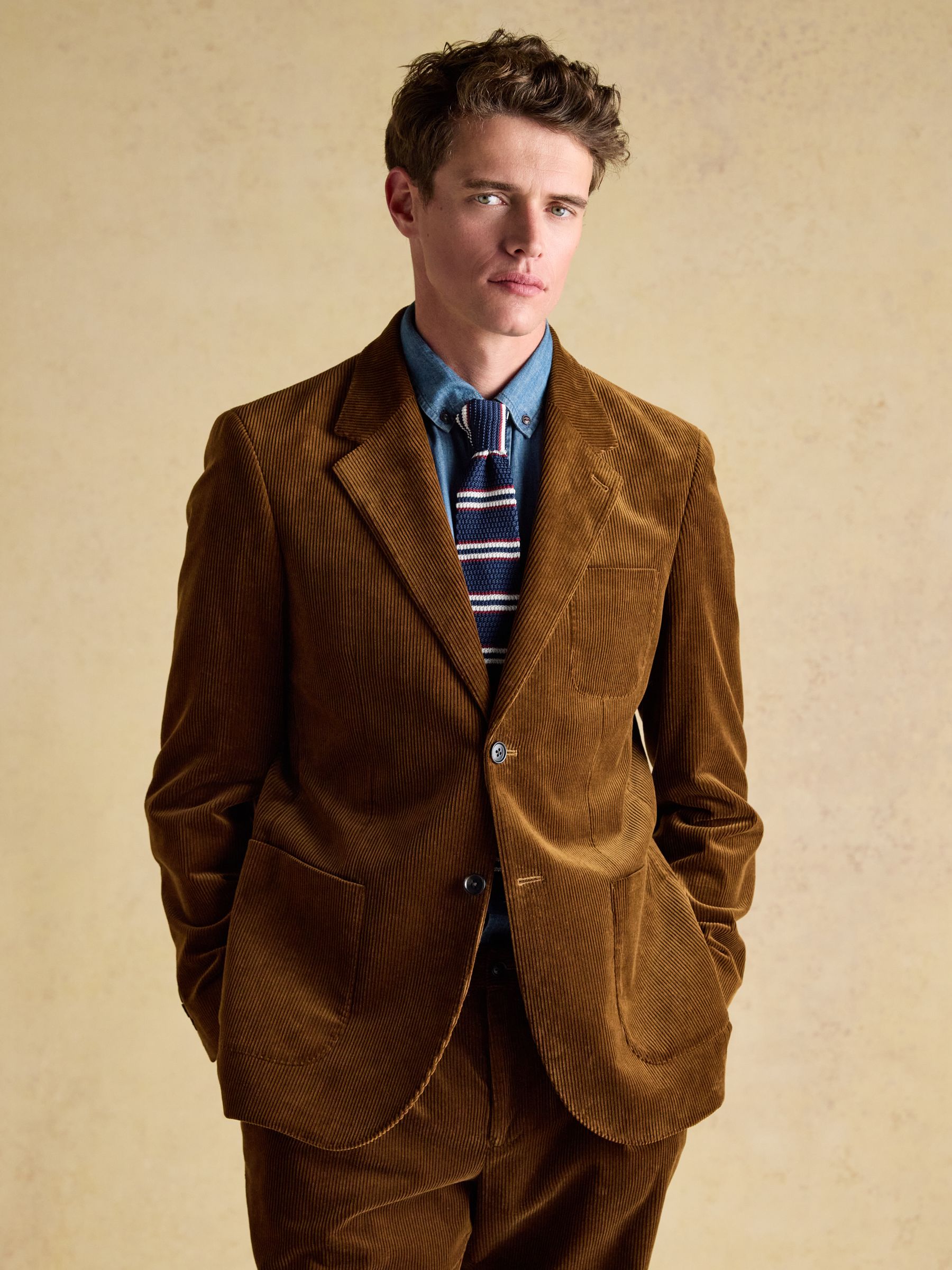 Tan Brown Relaxed Fit Corduroy Suit Jacket - Image 3 of 15