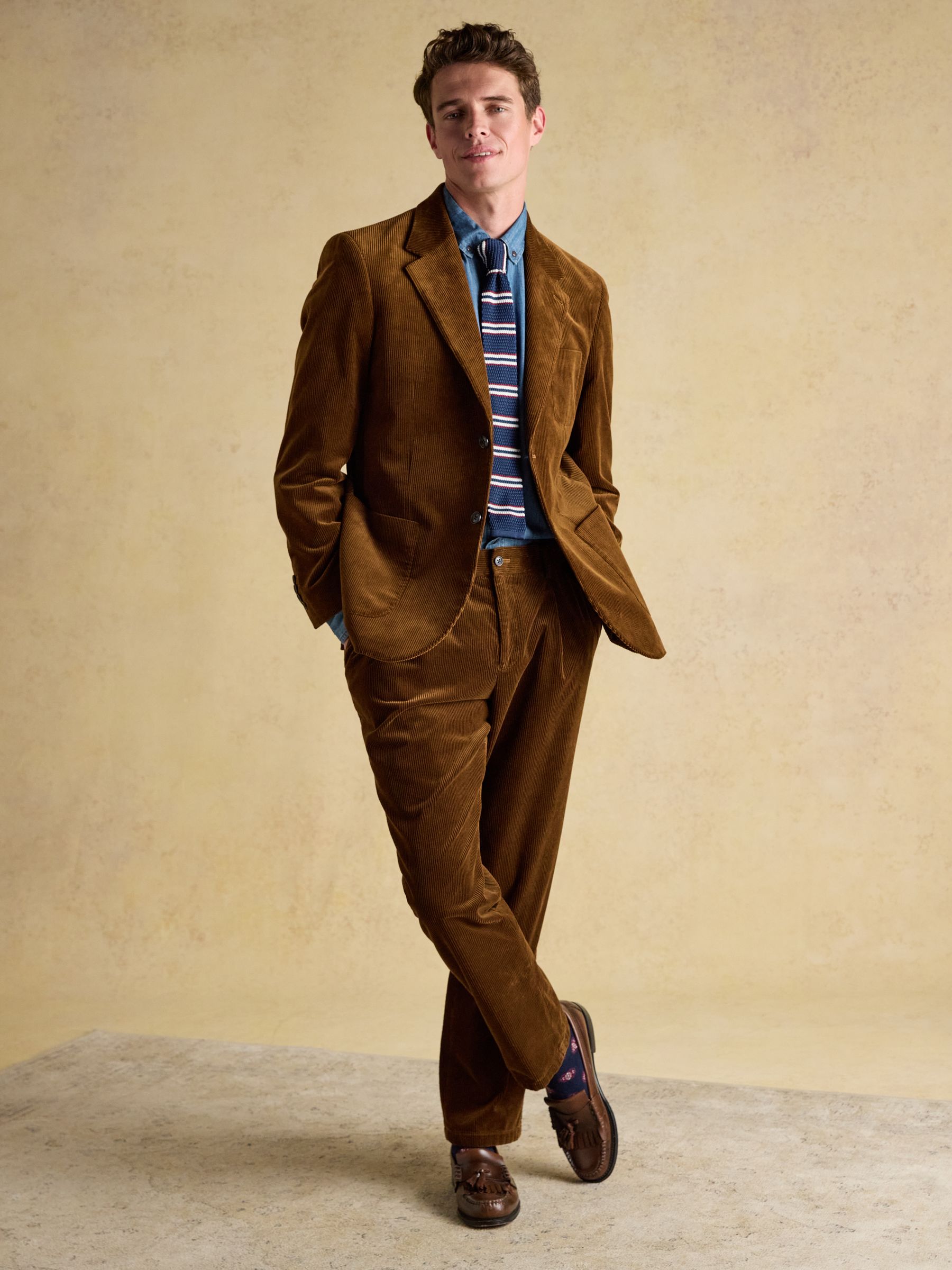Tan Brown Relaxed Fit Corduroy Suit Jacket - Image 5 of 15