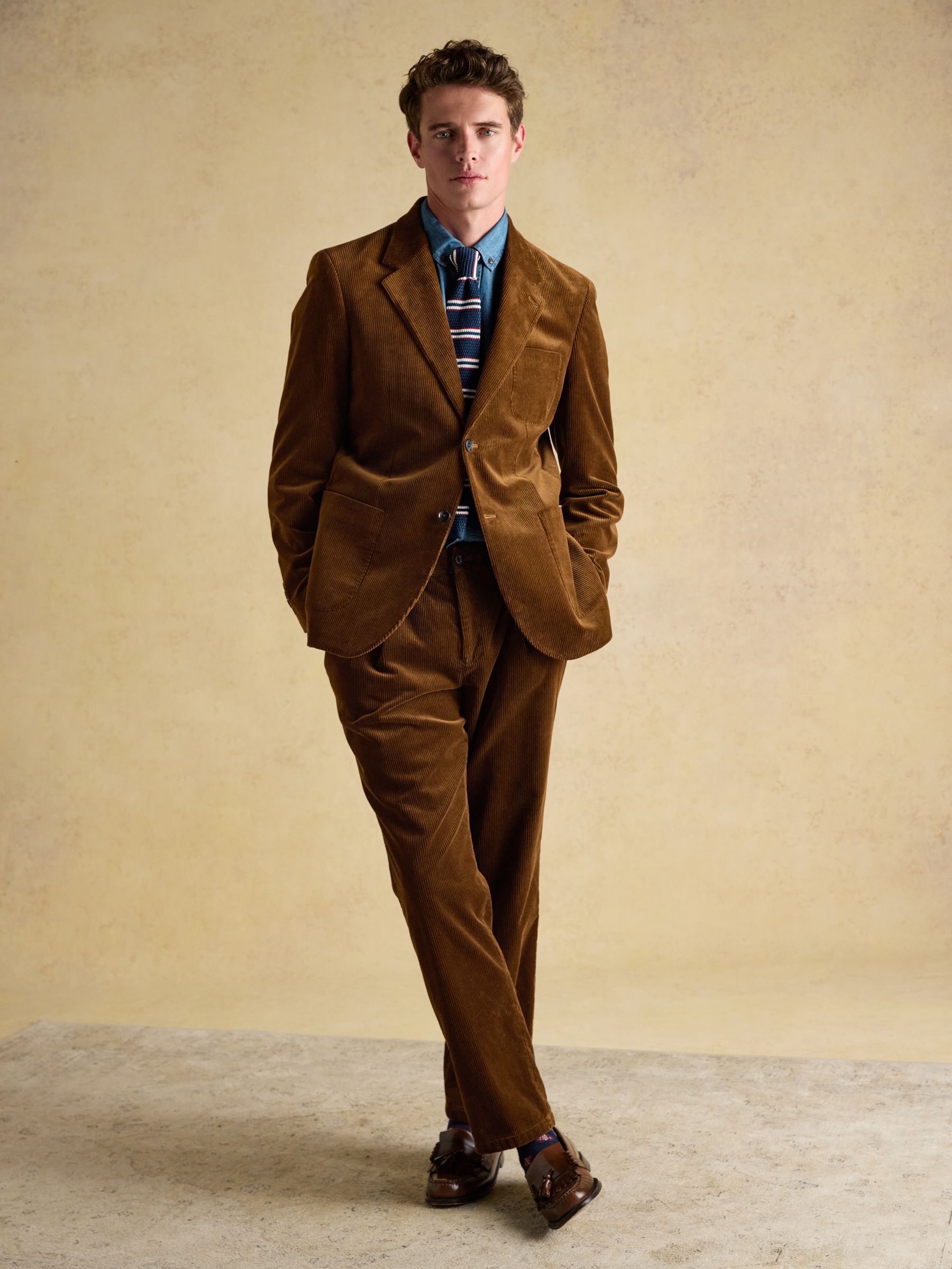 Tan Brown Relaxed Fit Corduroy Suit Trousers - Image 3 of 10