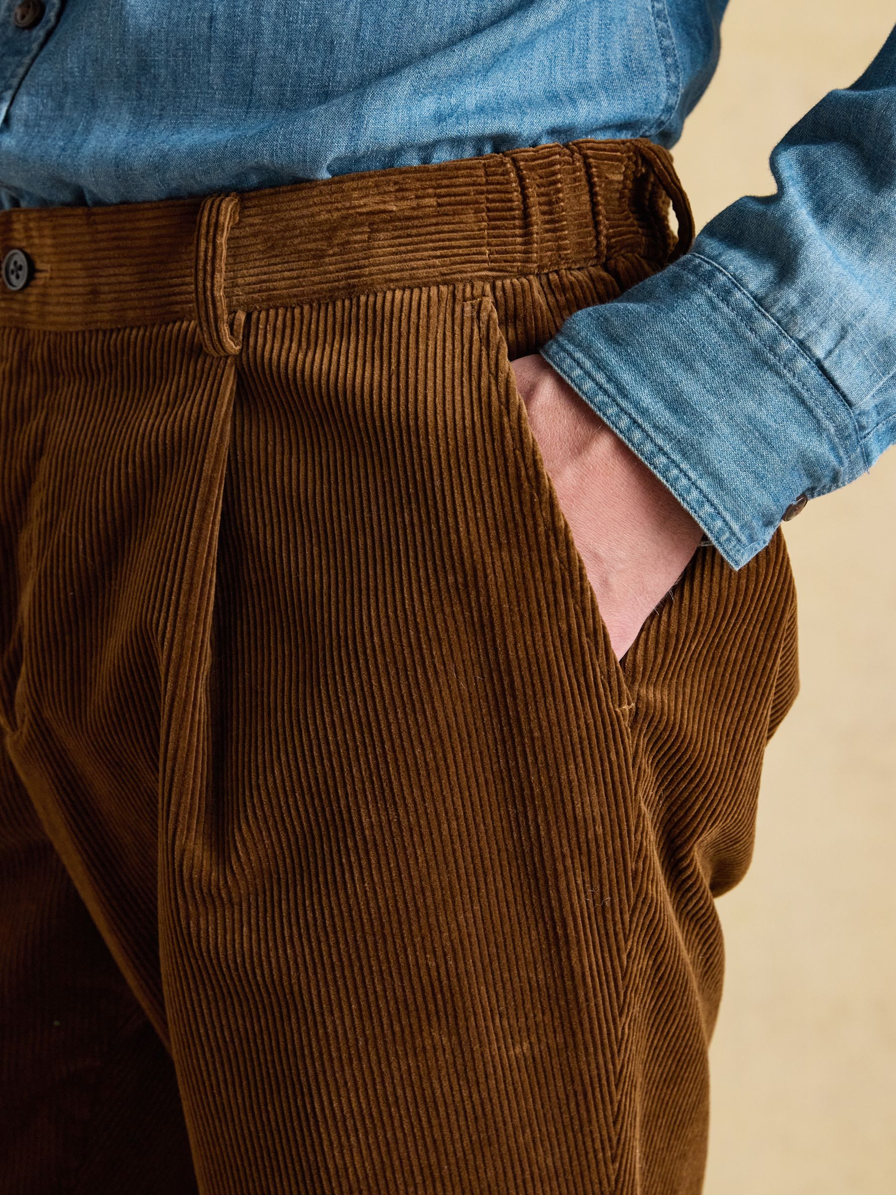 Tan Brown Relaxed Fit Corduroy Suit Trousers - Image 4 of 10