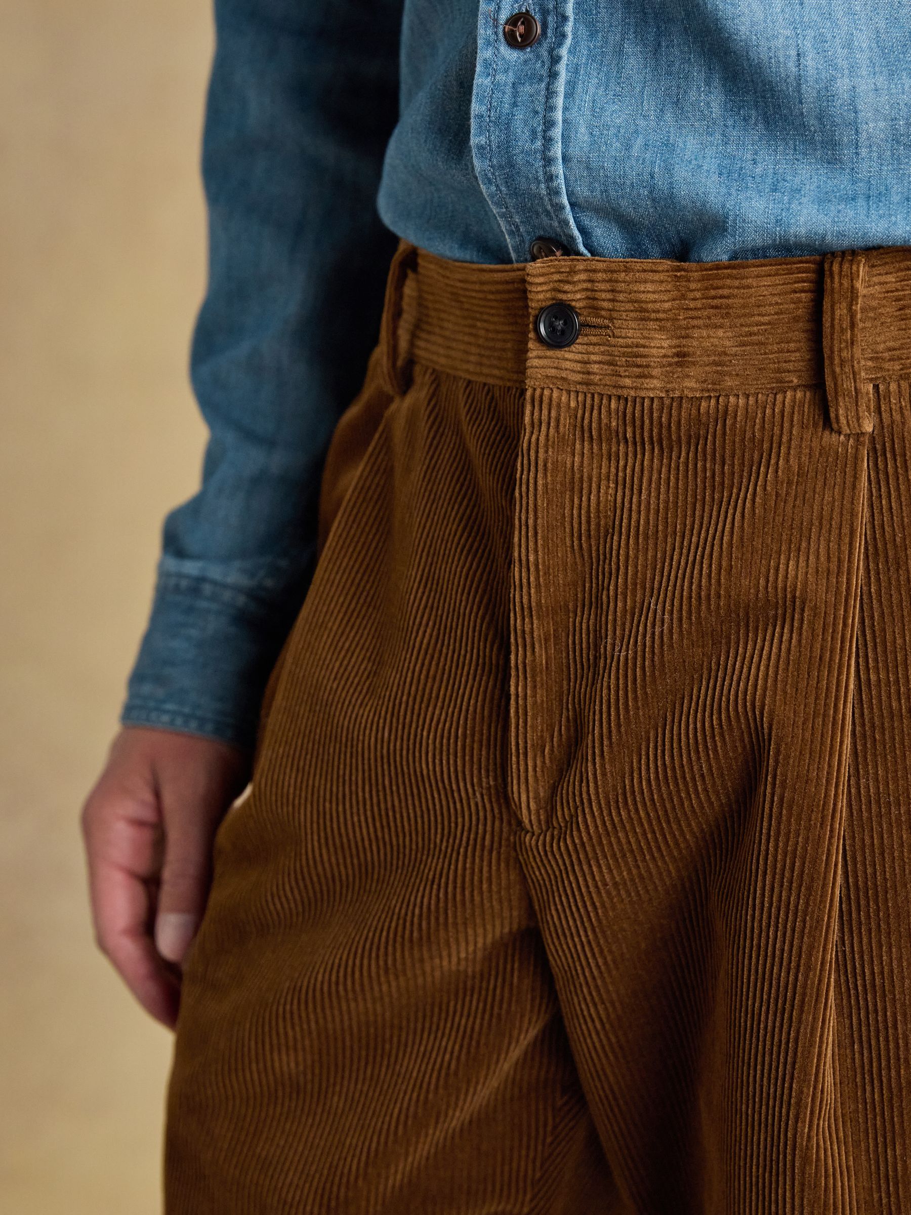 Tan Brown Relaxed Fit Corduroy Suit Trousers - Image 5 of 10