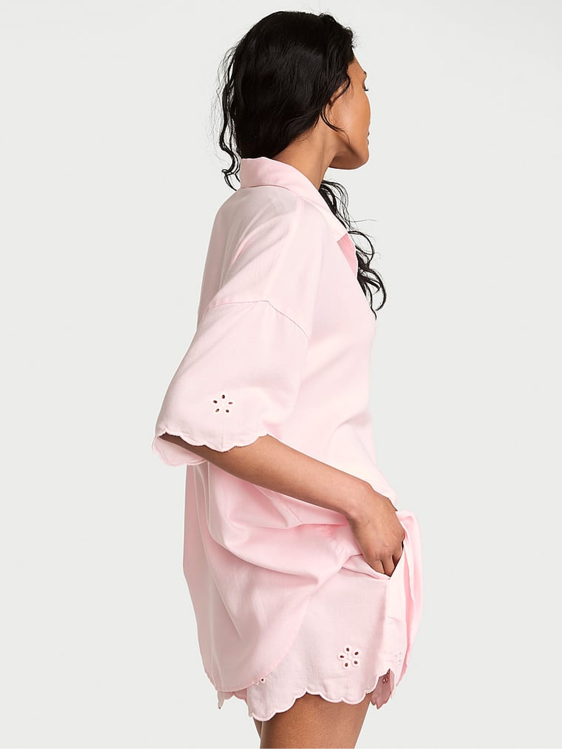 Angel Pink Eyelet Cotton Modal Short Pyjama Set - Image 2 of 3
