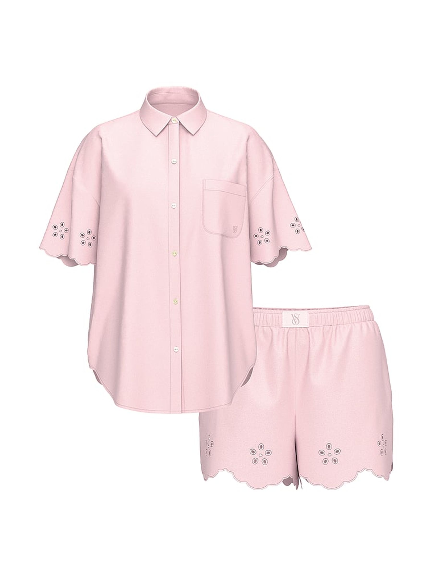 Angel Pink Eyelet Cotton Modal Short Pyjama Set - Image 3 of 3