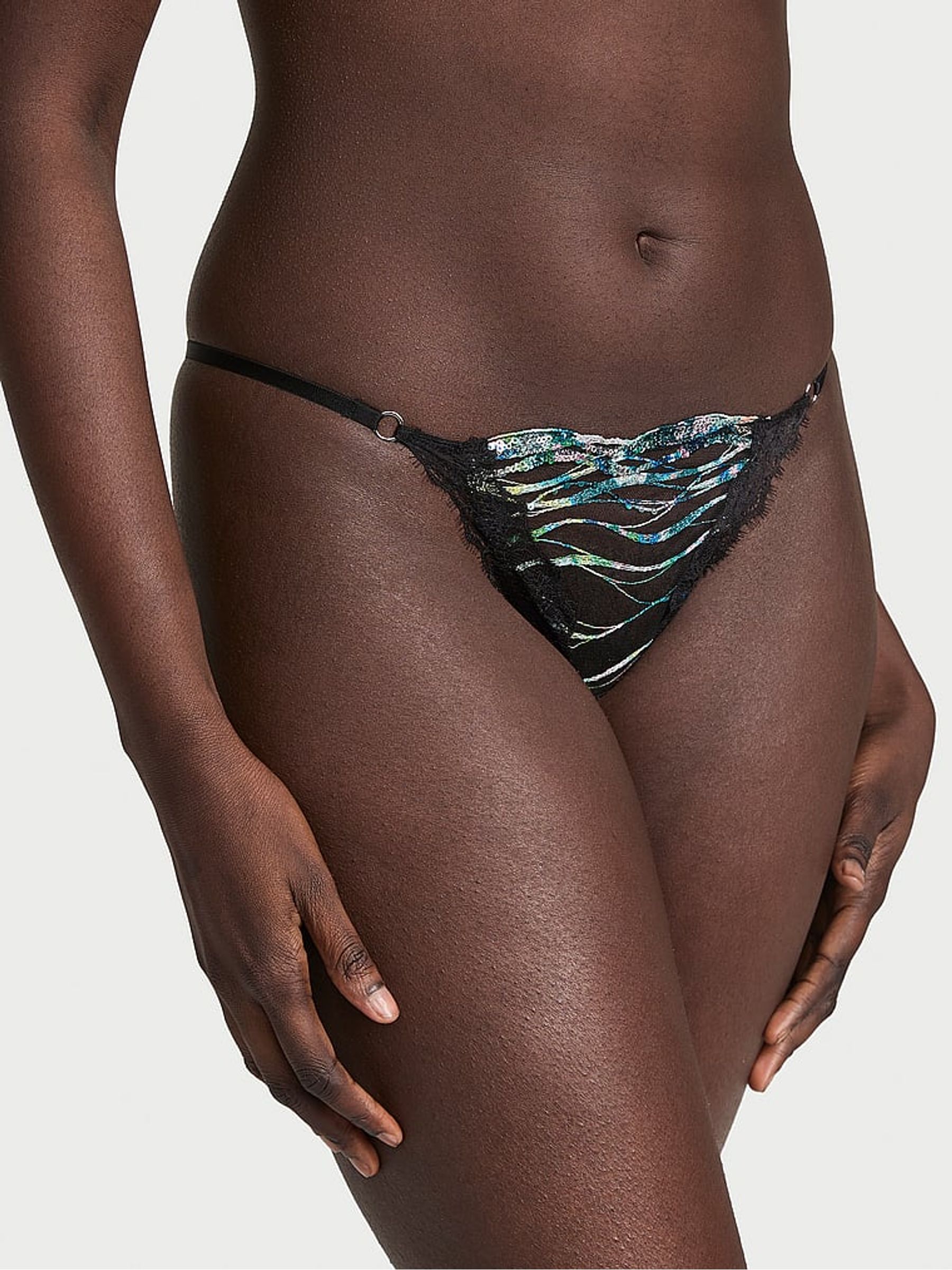 Siren Black Bikini Sequin Embroidery Knickers - Image 1 of 4
