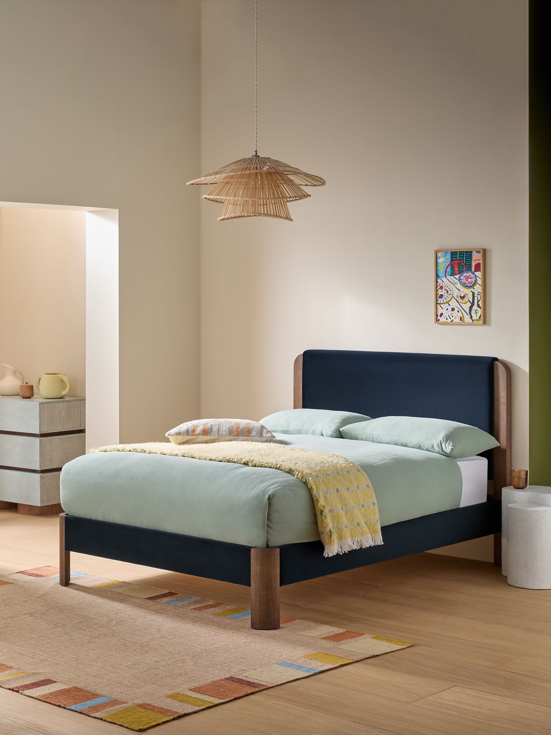 Velvet Dark Midnight Blue Bed Evander - Image 1 of 5 Velvet Dark Midnight Blue Bed Evander - Image 1 of 5