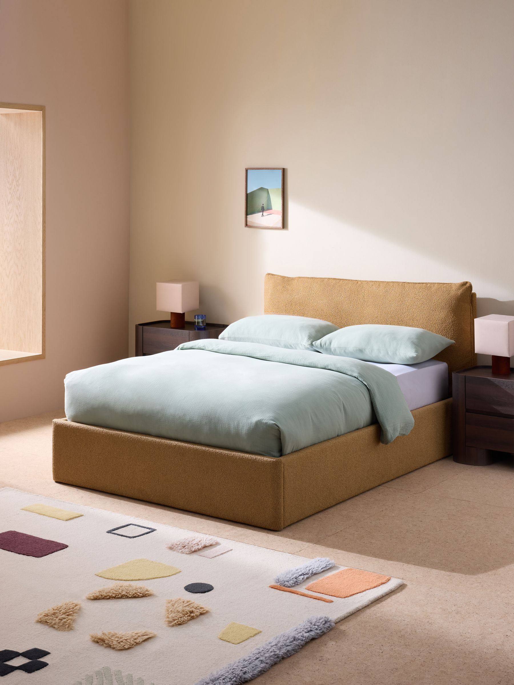 Soft Touch Boucle Caramel Ottoman Storage Bed Harlow Bed - Image 1 of 5
