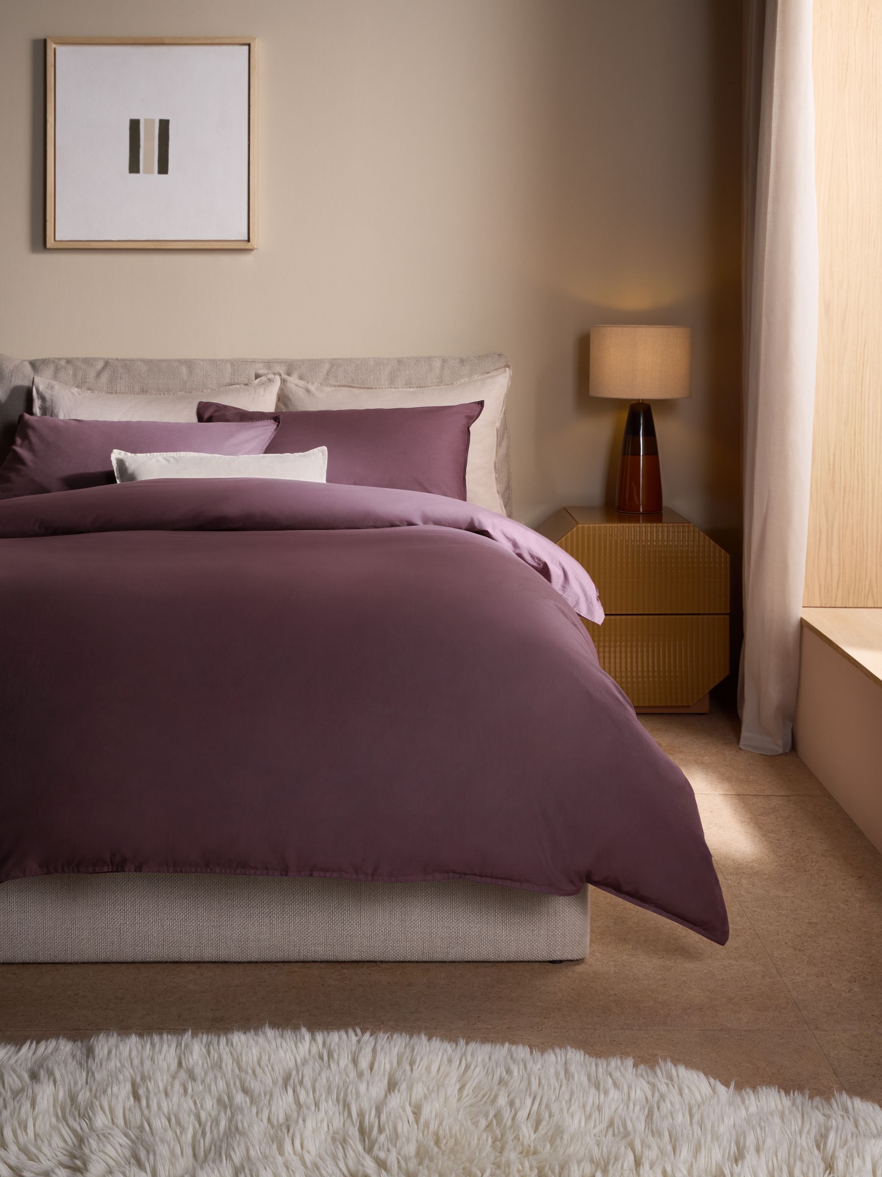Cosy Washed Cotton Duvet Cover and Pillowcase Set in Aubergine Purple - Image 1 of 3