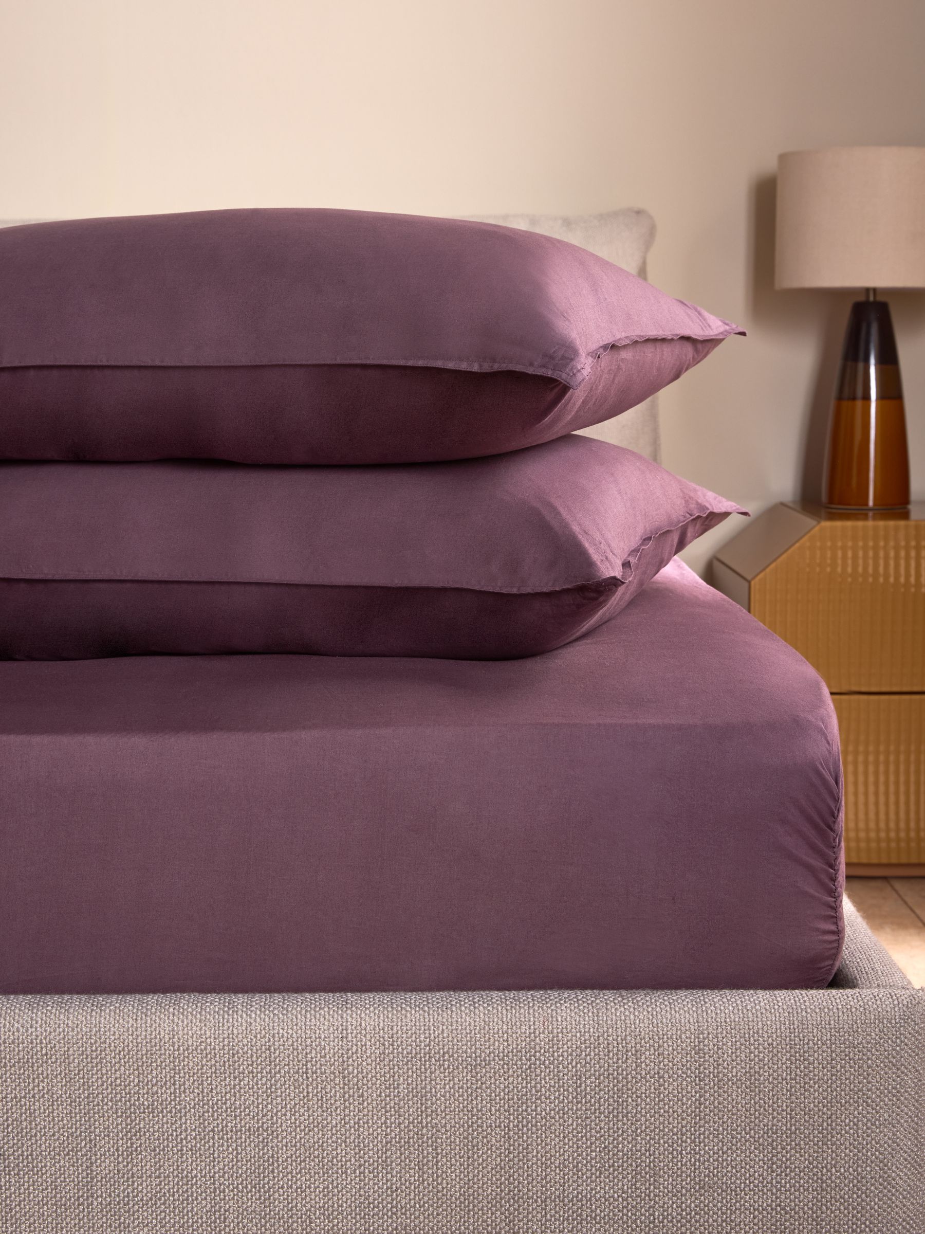 Set of 2 Cosy Washed Cotton Pillowcases in Aubergine Purple - Image 1 of 3