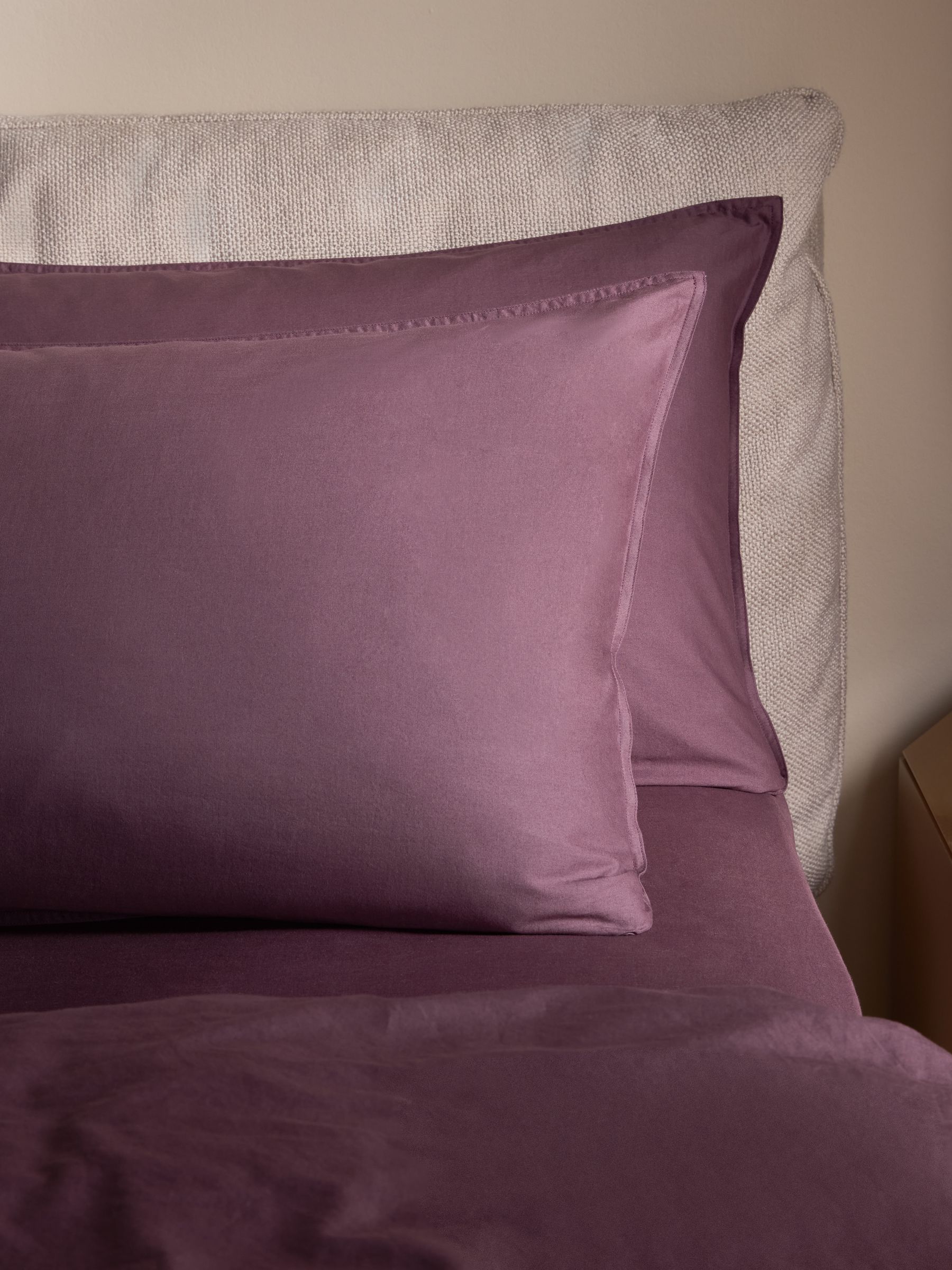 Set of 2 Cosy Washed Cotton Pillowcases in Aubergine Purple - Image 2 of 3