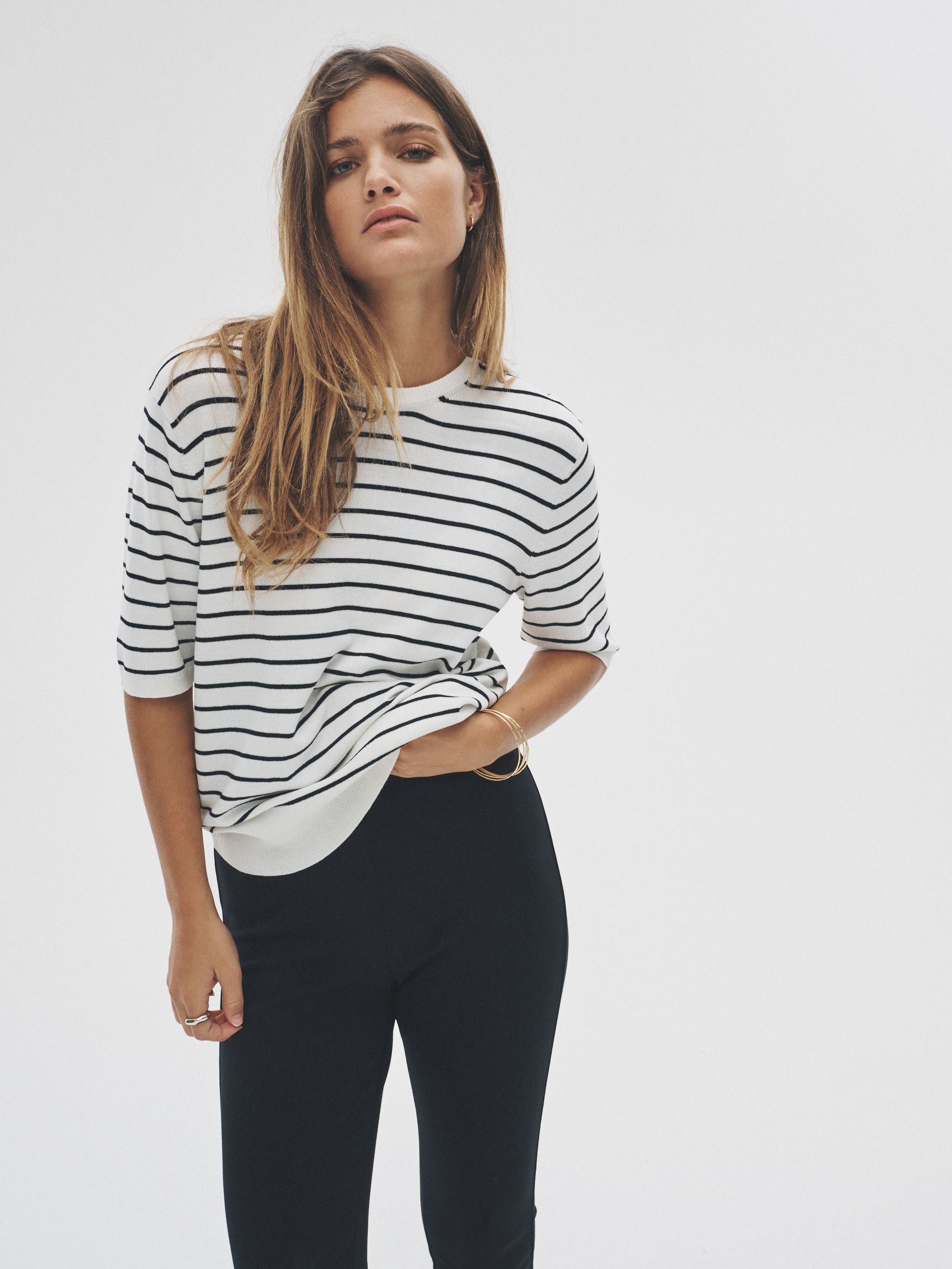 Black/Charcoal Grey/Grey Marl/Cream Stripe - 4 Pack Long Sleeve Fine Knit T-Shirts - Image 3 of 6