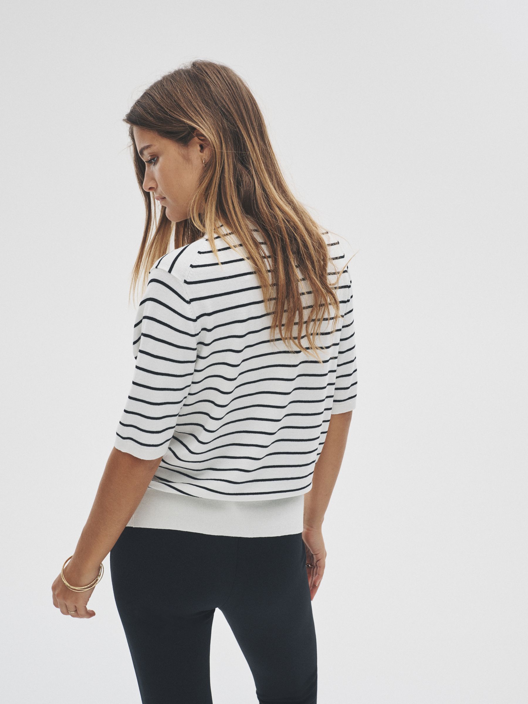 Black/Charcoal Grey/Grey Marl/Cream Stripe - 4 Pack Long Sleeve Fine Knit T-Shirts - Image 4 of 6