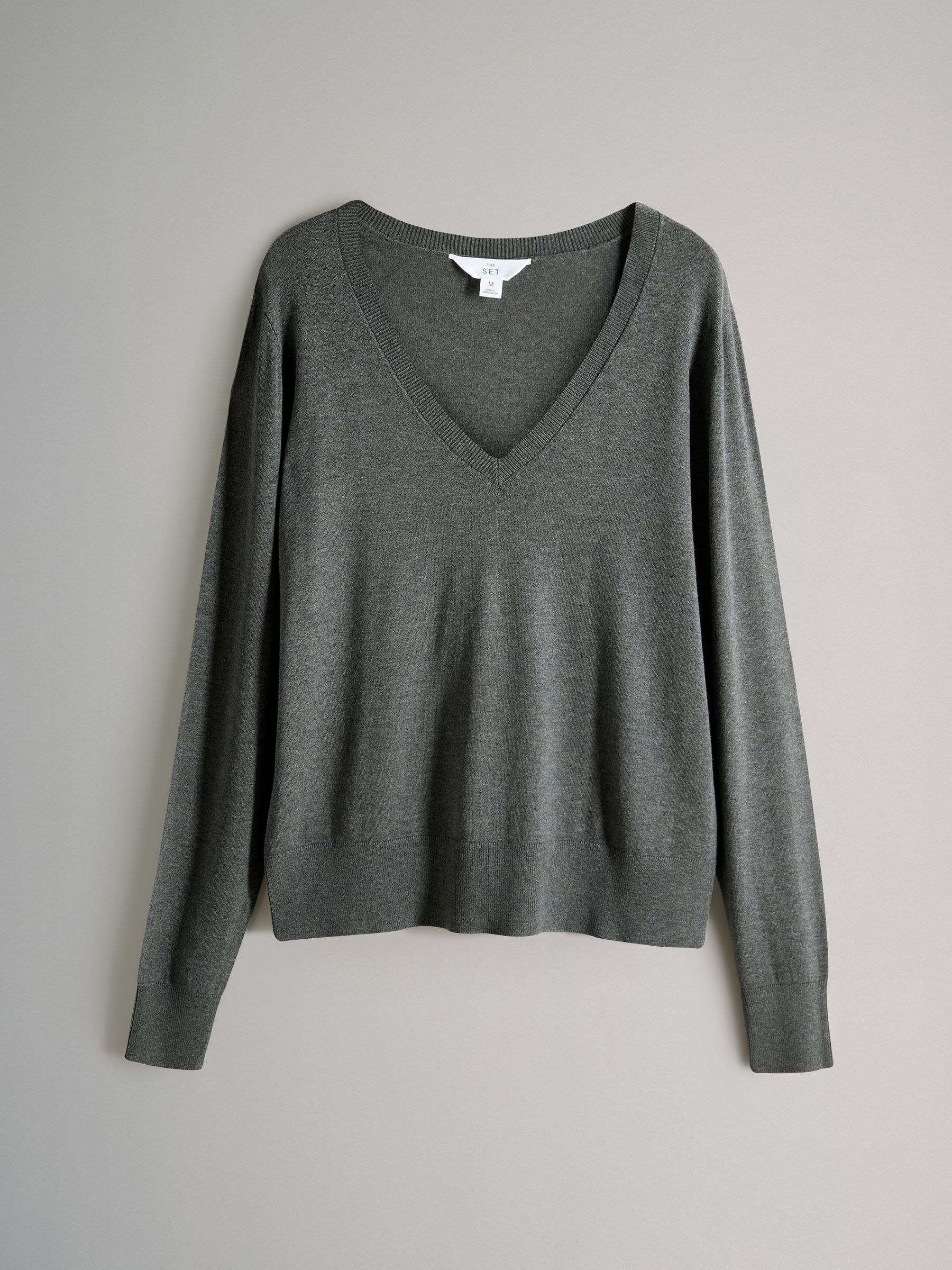 Black/Charcoal Grey/Grey Marl - 3 Pack V-Neck Fine Knit Jumpers - Image 4 of 6
