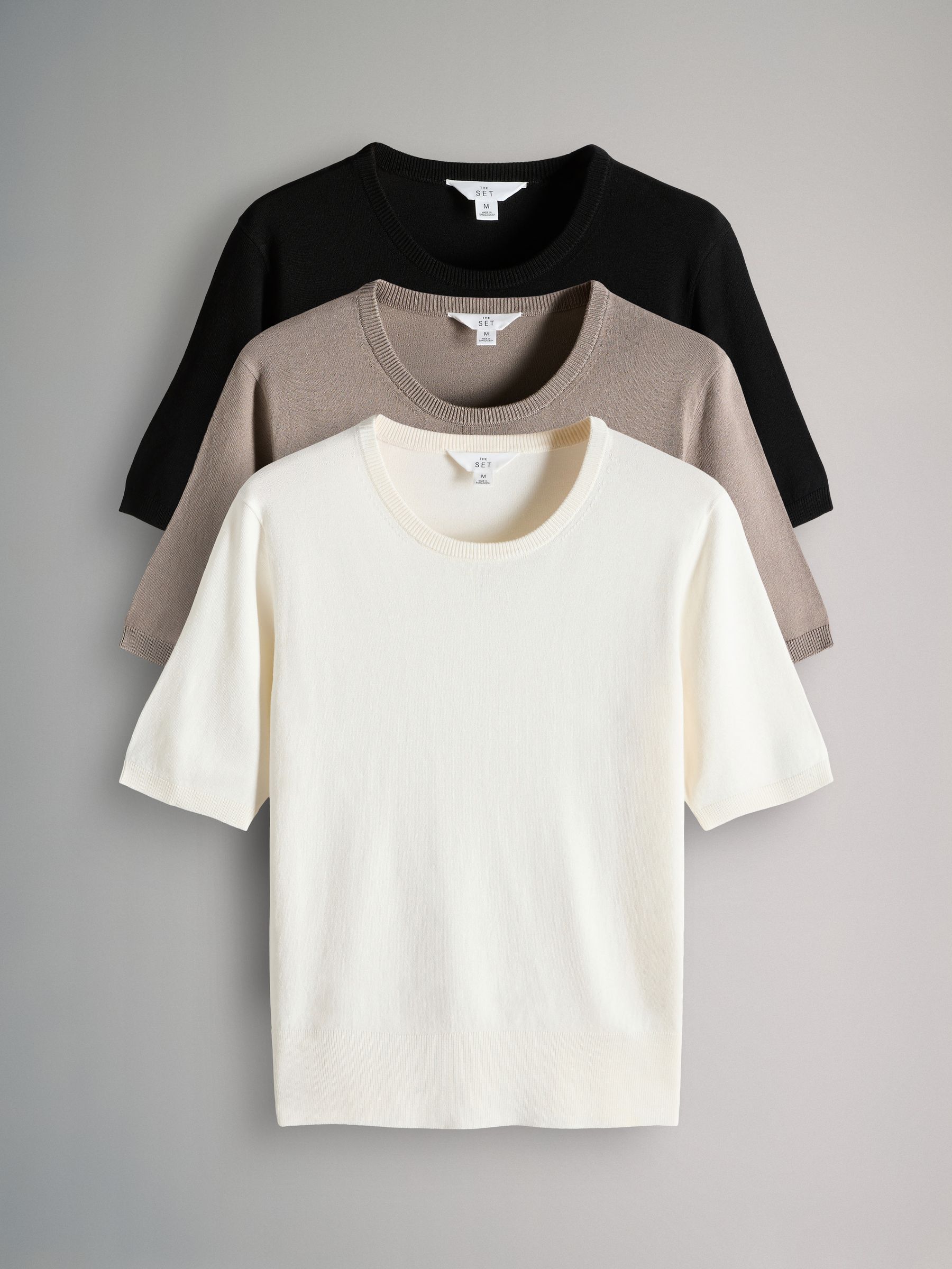 Black/Neutral/Cream - 4 Pack Long Sleeve Fine Knit T-Shirts - Image 2 of 6