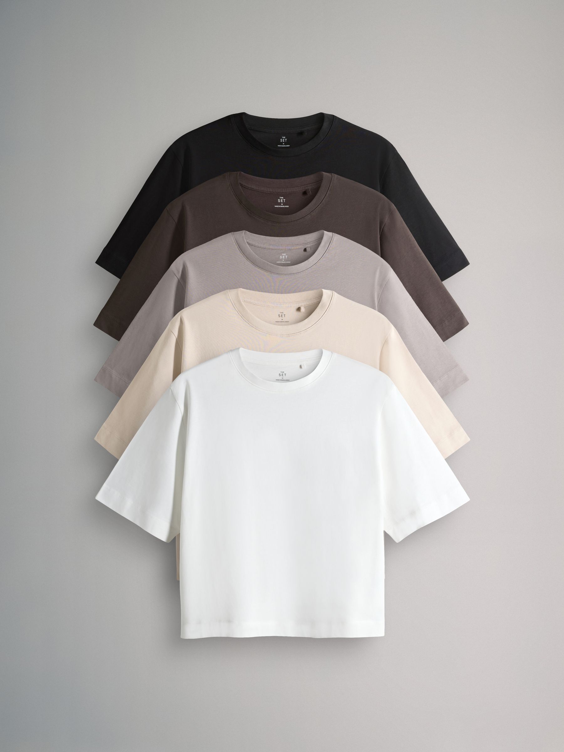 Black/Chocolate Brown/Taupe Brown/Neutral/White - 5 Pack Heavyweight Relaxed Short Sleeve T-Shirts - Image 1 of 8