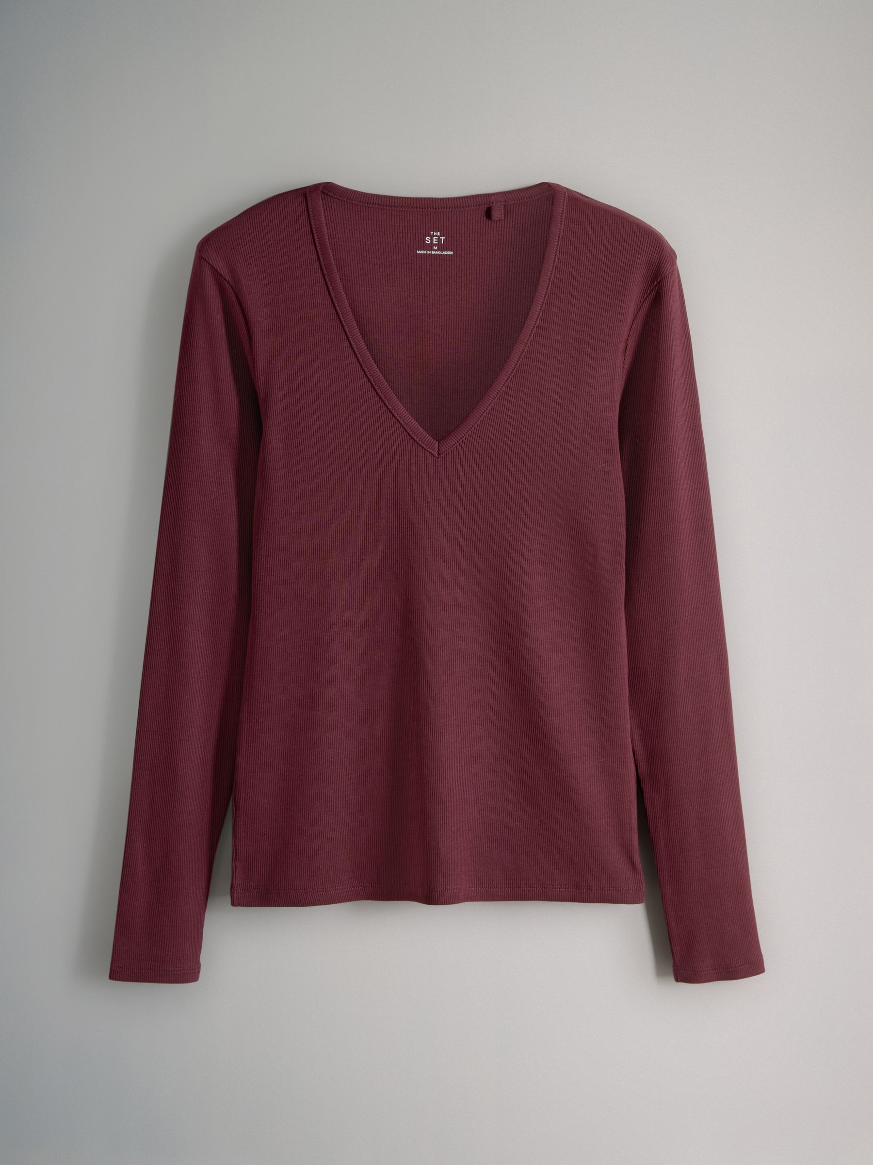 Cream/Dark Pink/Burgundy/Chocolate Brown/Black - 5 Pack V Neck Long Sleeve Ribbed T-Shirts - Image 2 of 7 Cream/Dark Pink/Burgundy/Chocolate Brown/Black - 5 Pack V Neck Long Sleeve Ribbed T-Shirts - Image 2 of 7
