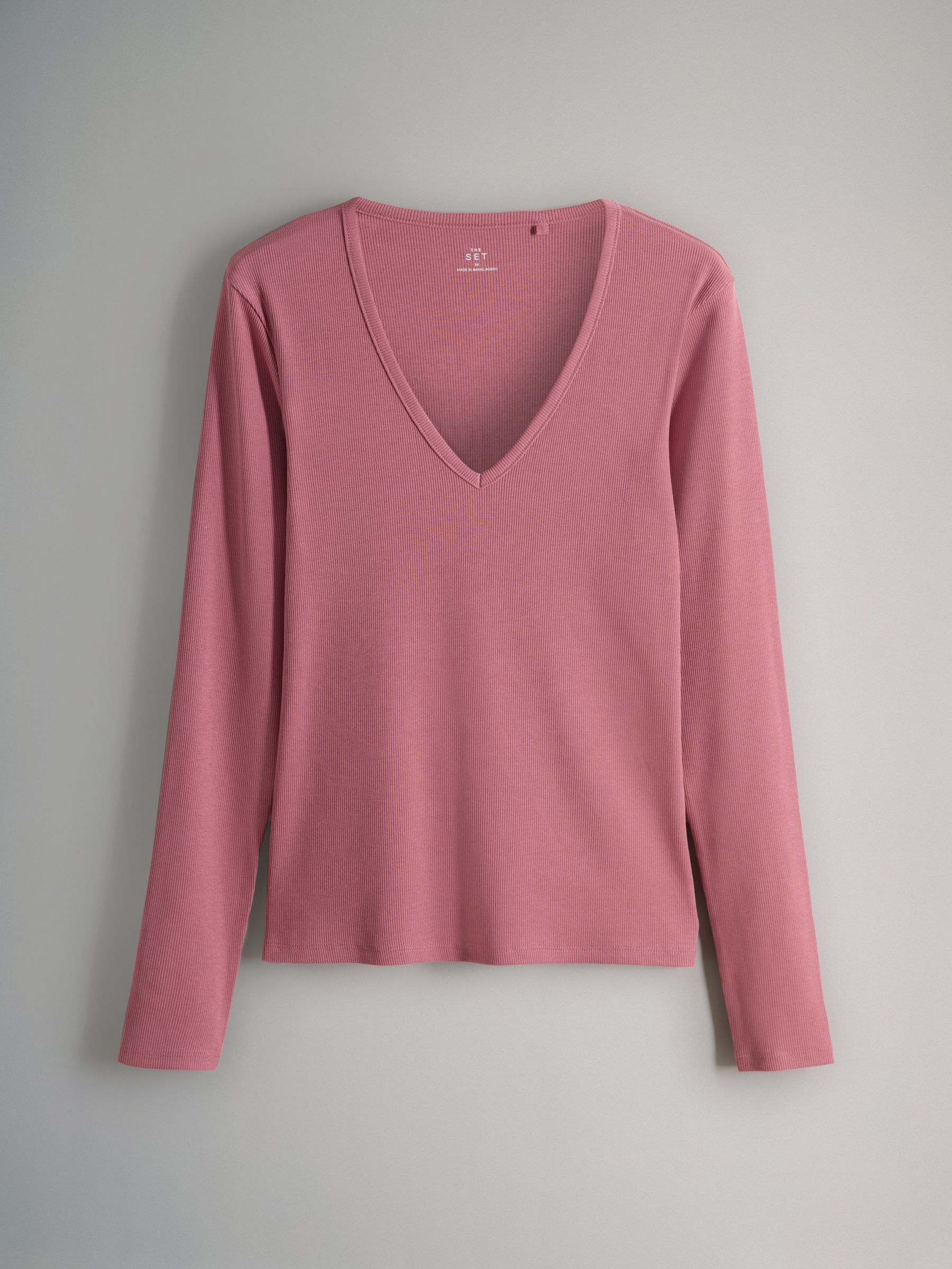 Cream/Dark Pink/Burgundy/Chocolate Brown/Black - 5 Pack V Neck Long Sleeve Ribbed T-Shirts - Image 3 of 7