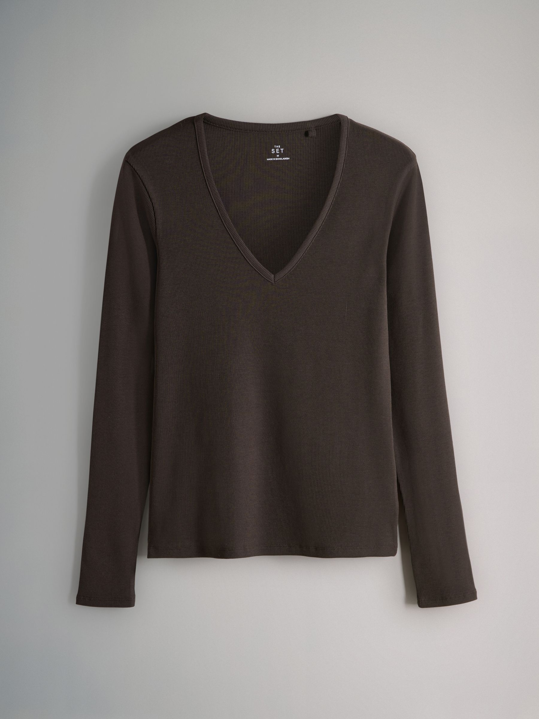 Cream/Dark Pink/Burgundy/Chocolate Brown/Black - 5 Pack V Neck Long Sleeve Ribbed T-Shirts - Image 4 of 7