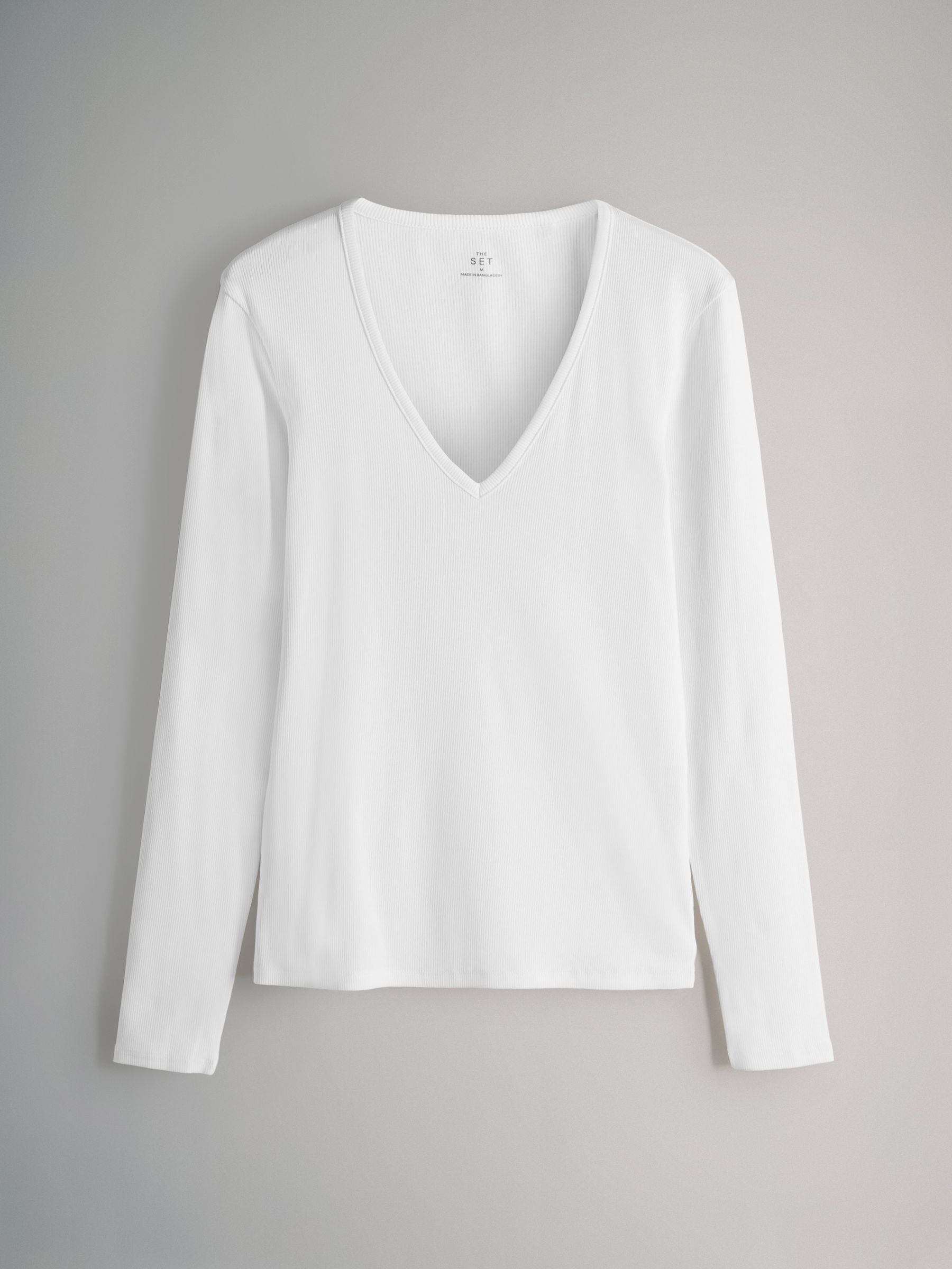 Cream/Dark Pink/Burgundy/Chocolate Brown/Black - 5 Pack V Neck Long Sleeve Ribbed T-Shirts - Image 5 of 7