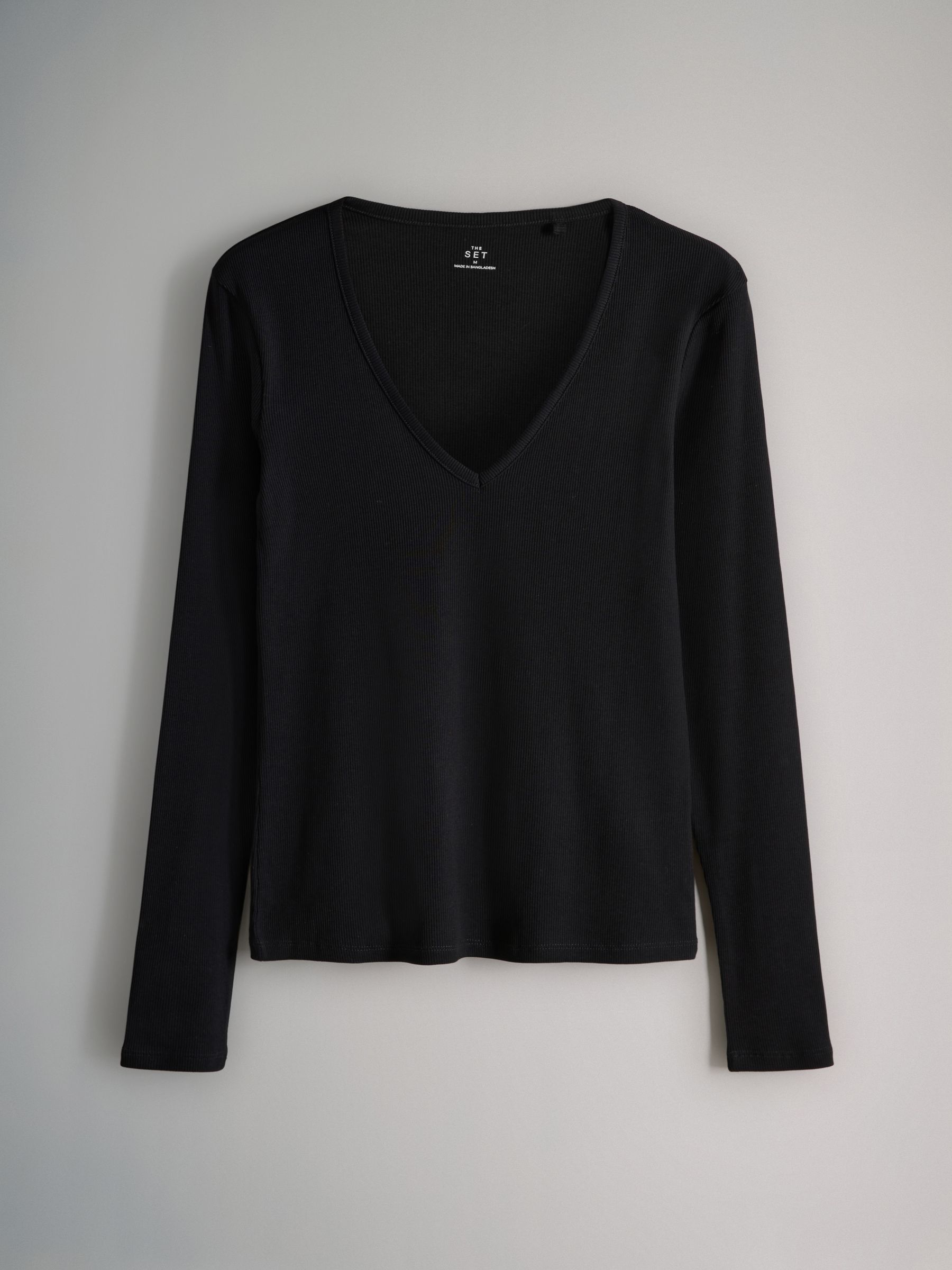 Cream/Dark Pink/Burgundy/Chocolate Brown/Black - 5 Pack V Neck Long Sleeve Ribbed T-Shirts - Image 6 of 7