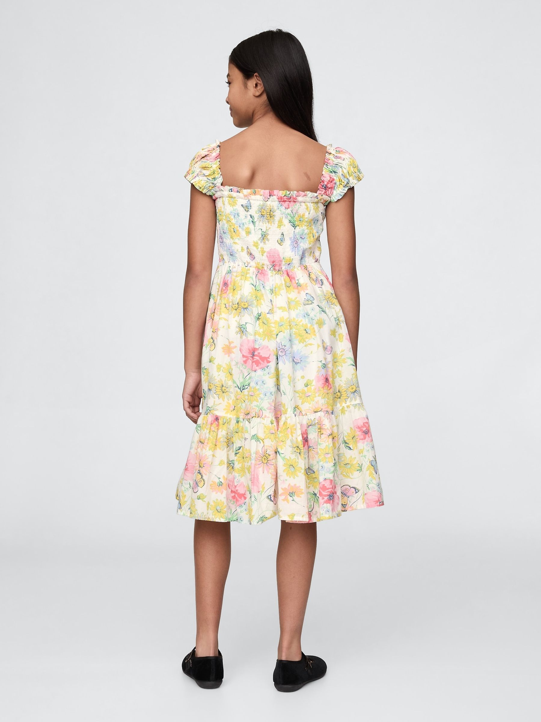 White Floral Smocked Floral Midi Dress (4-13yrs) - Image 2 of 4