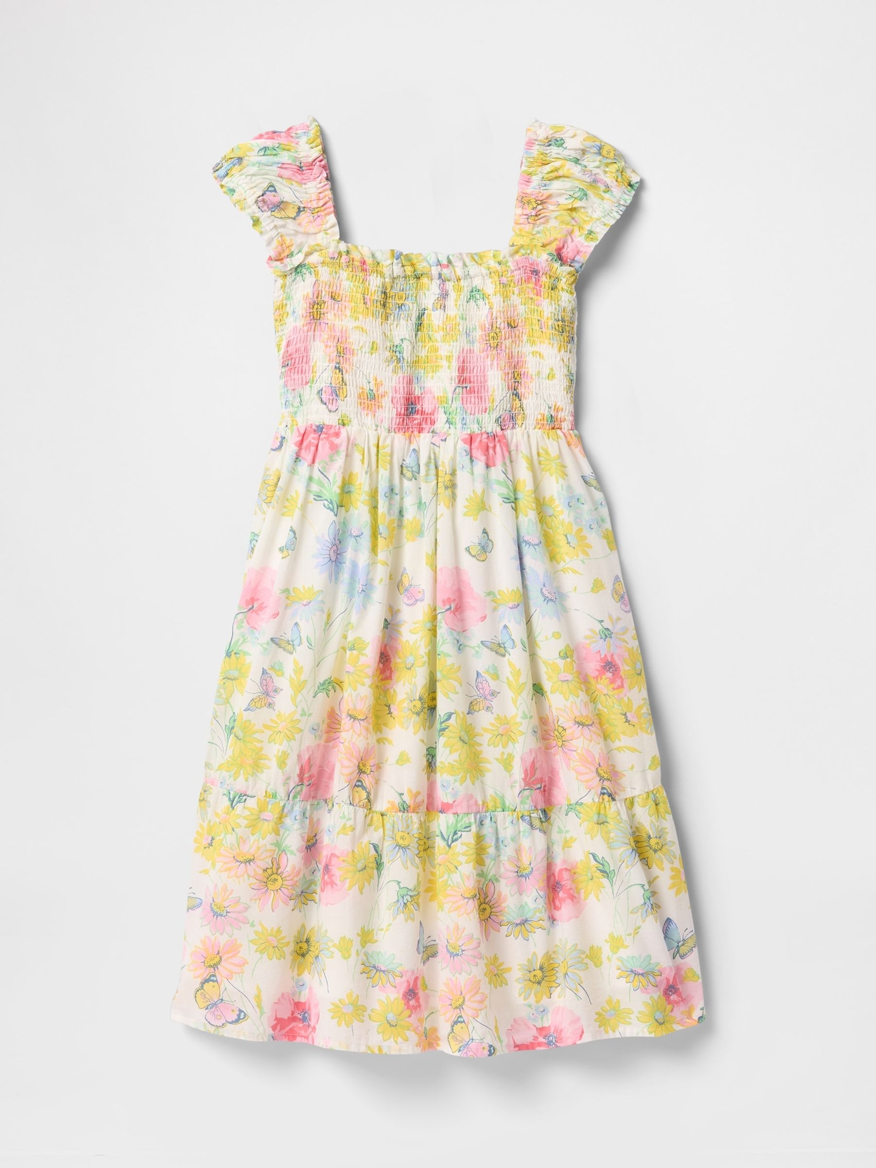 White Floral Smocked Floral Midi Dress (4-13yrs) - Image 4 of 4
