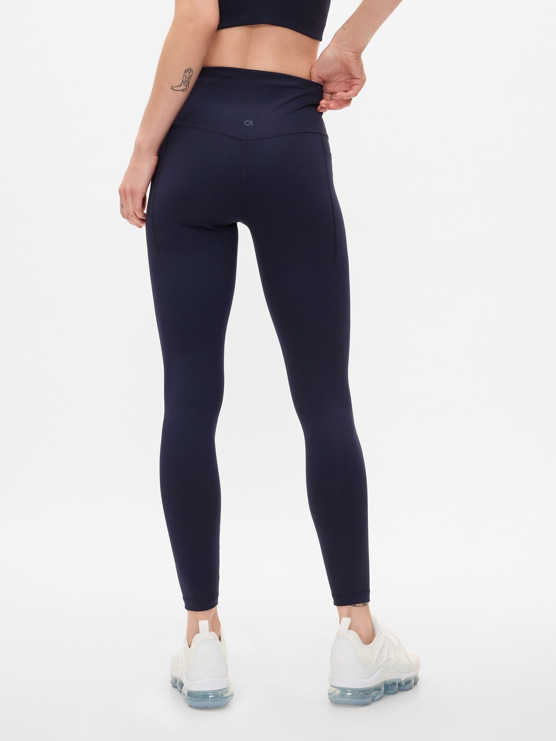 Navy Blue Full Length High Waisted Power Stretch Leggings - Image 2 of 4