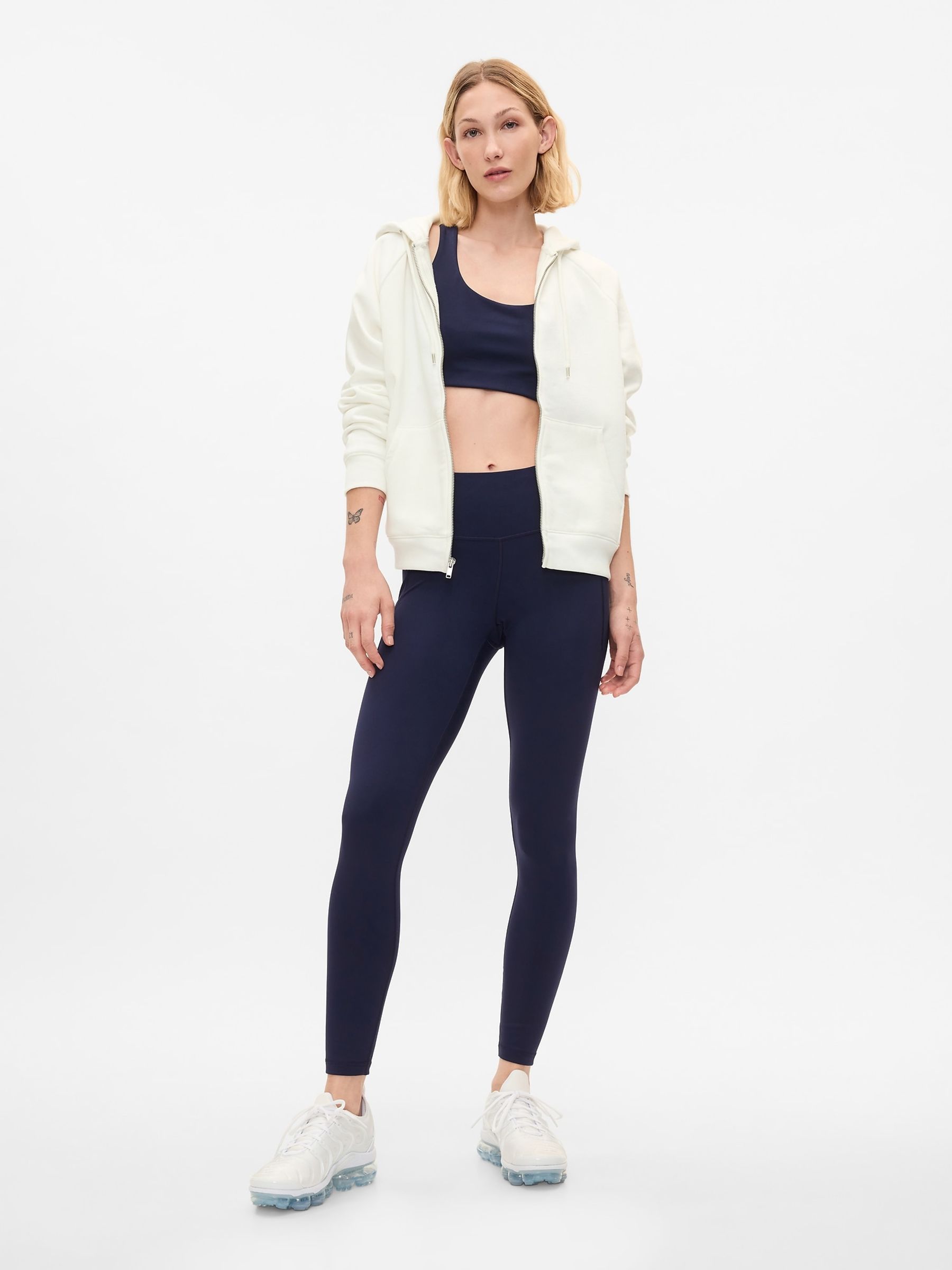 Navy Blue Full Length High Waisted Power Stretch Leggings - Image 3 of 4