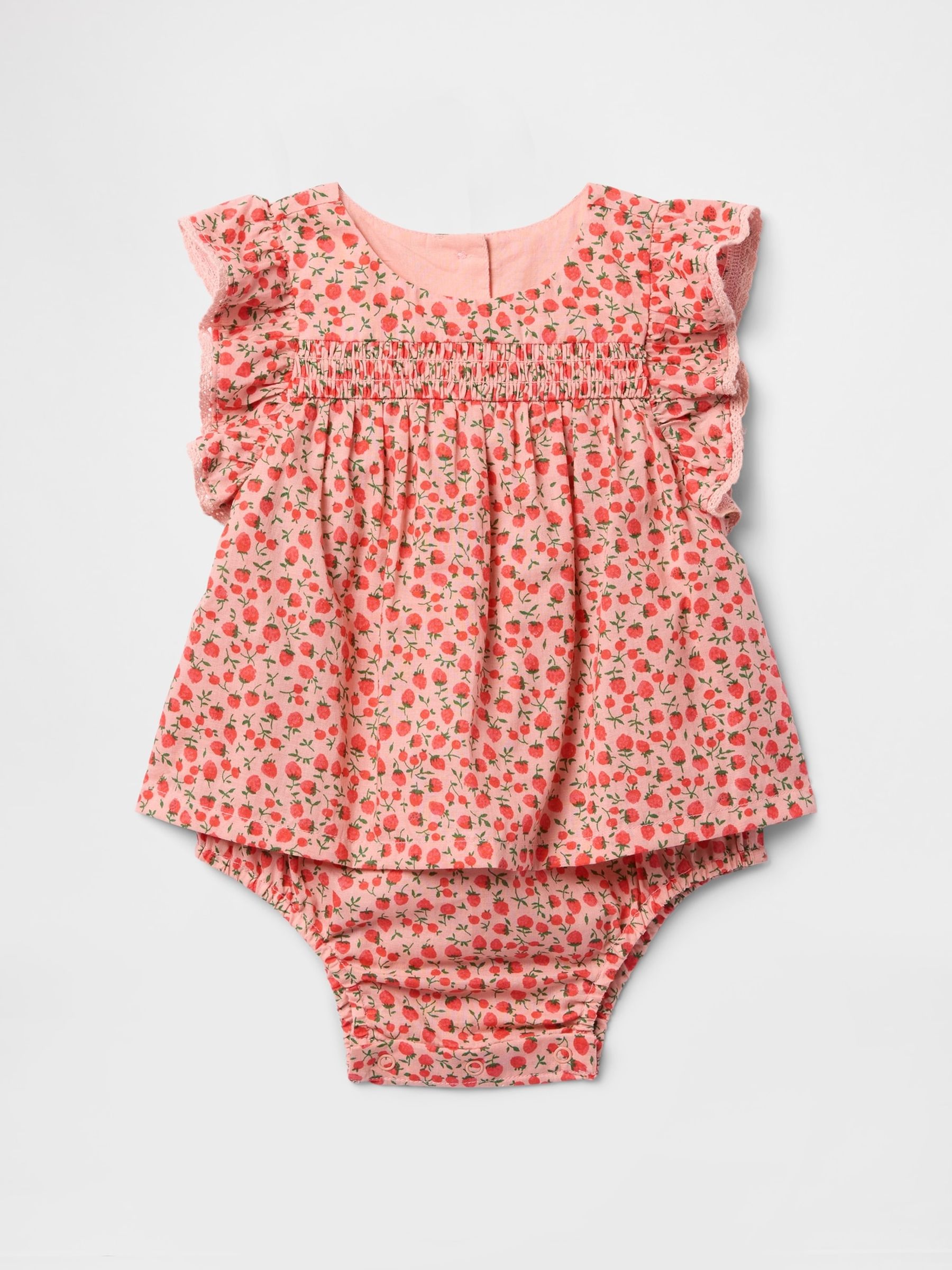 Red Smocked Ruffle-Sleeve Bodysuit Dress (Newborn-24mths) - Image 1 of 2