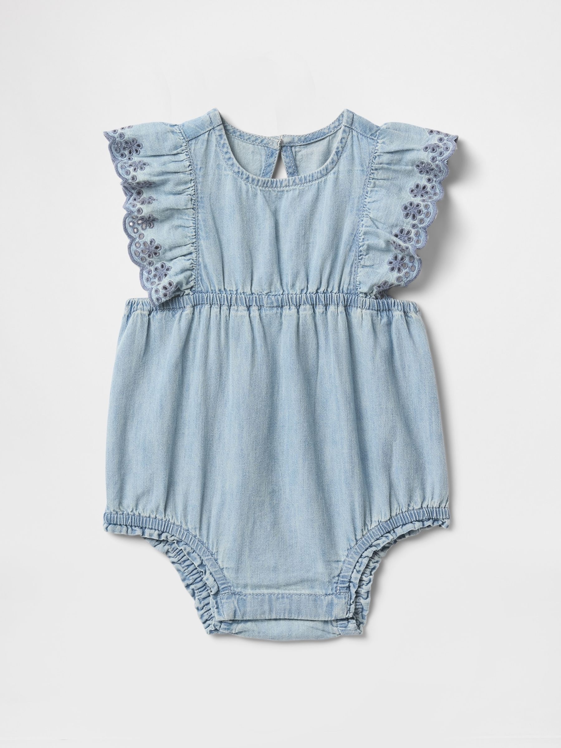 Blue 100% Cotton Denim Ruffle Baby Bodysuit (Newborn-24mths) - Image 1 of 3