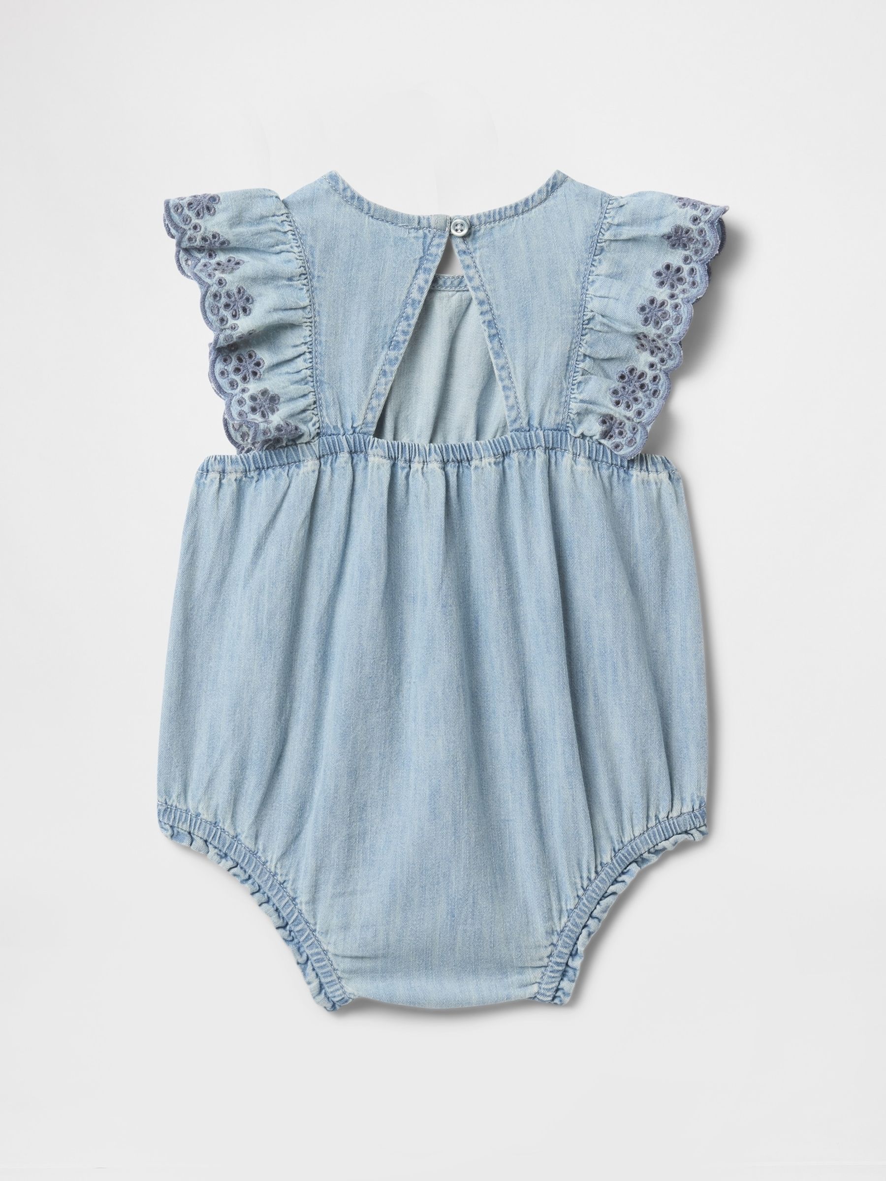 Blue 100% Cotton Denim Ruffle Baby Bodysuit (Newborn-24mths) - Image 2 of 3