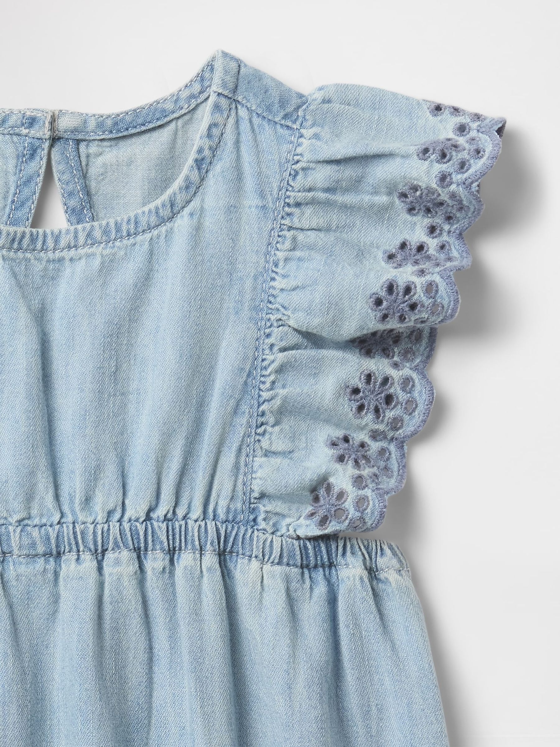 Blue 100% Cotton Denim Ruffle Baby Bodysuit (Newborn-24mths) - Image 3 of 3
