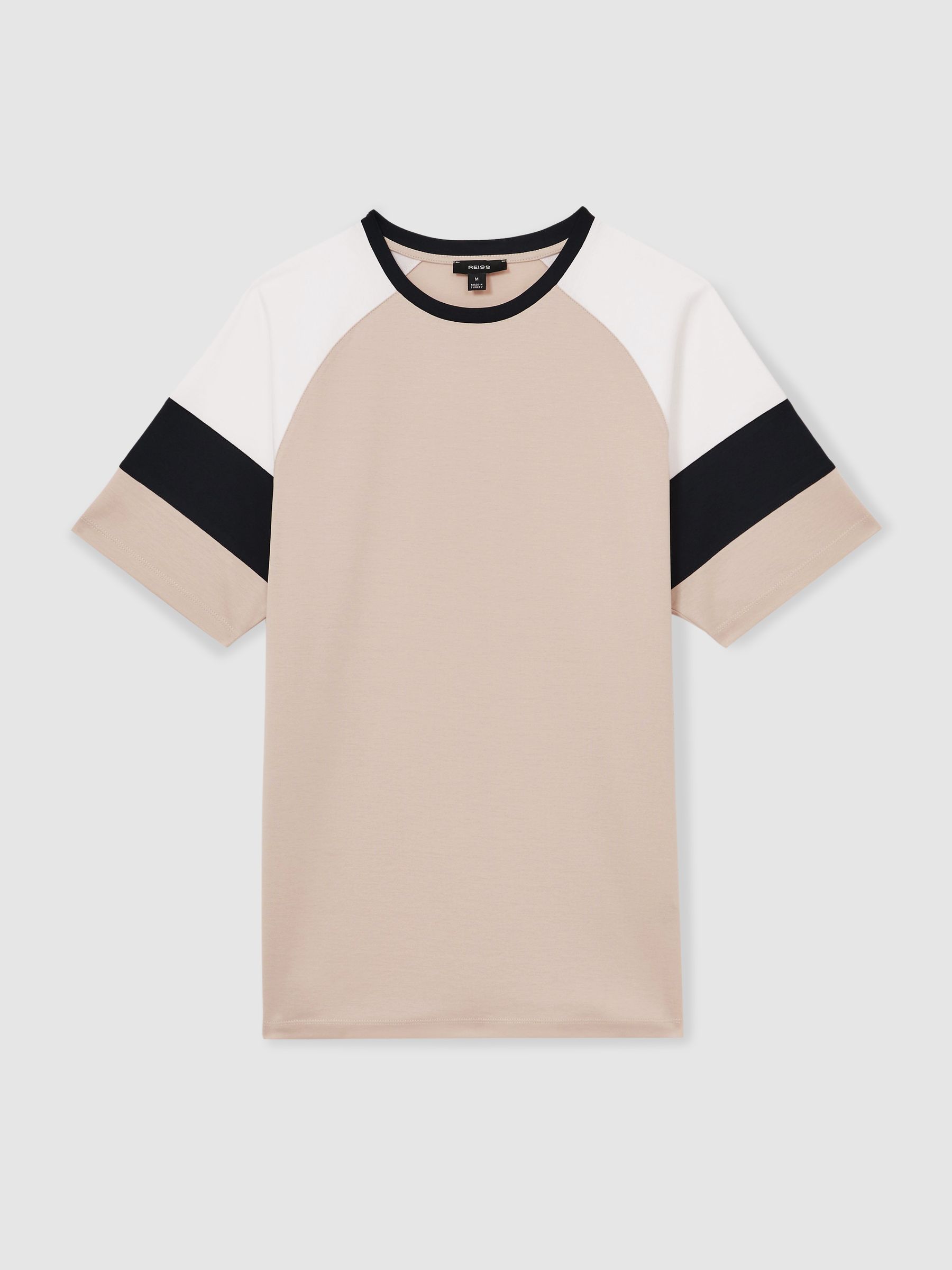 Mercerised-Cotton Colourblock T-Shirt in Sand/Navy - Image 2 of 6