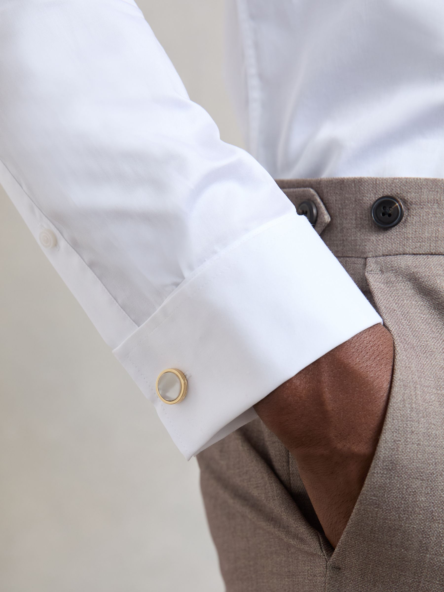Inlaid Round Cufflinks in Gold Tone - Image 2 of 5