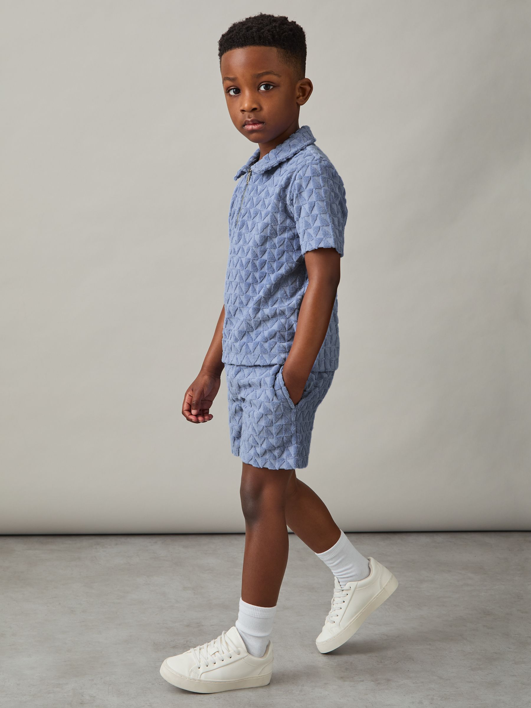 9-13 yrs Textured Towelling Shorts in Airforce Blue - Image 3 of 4