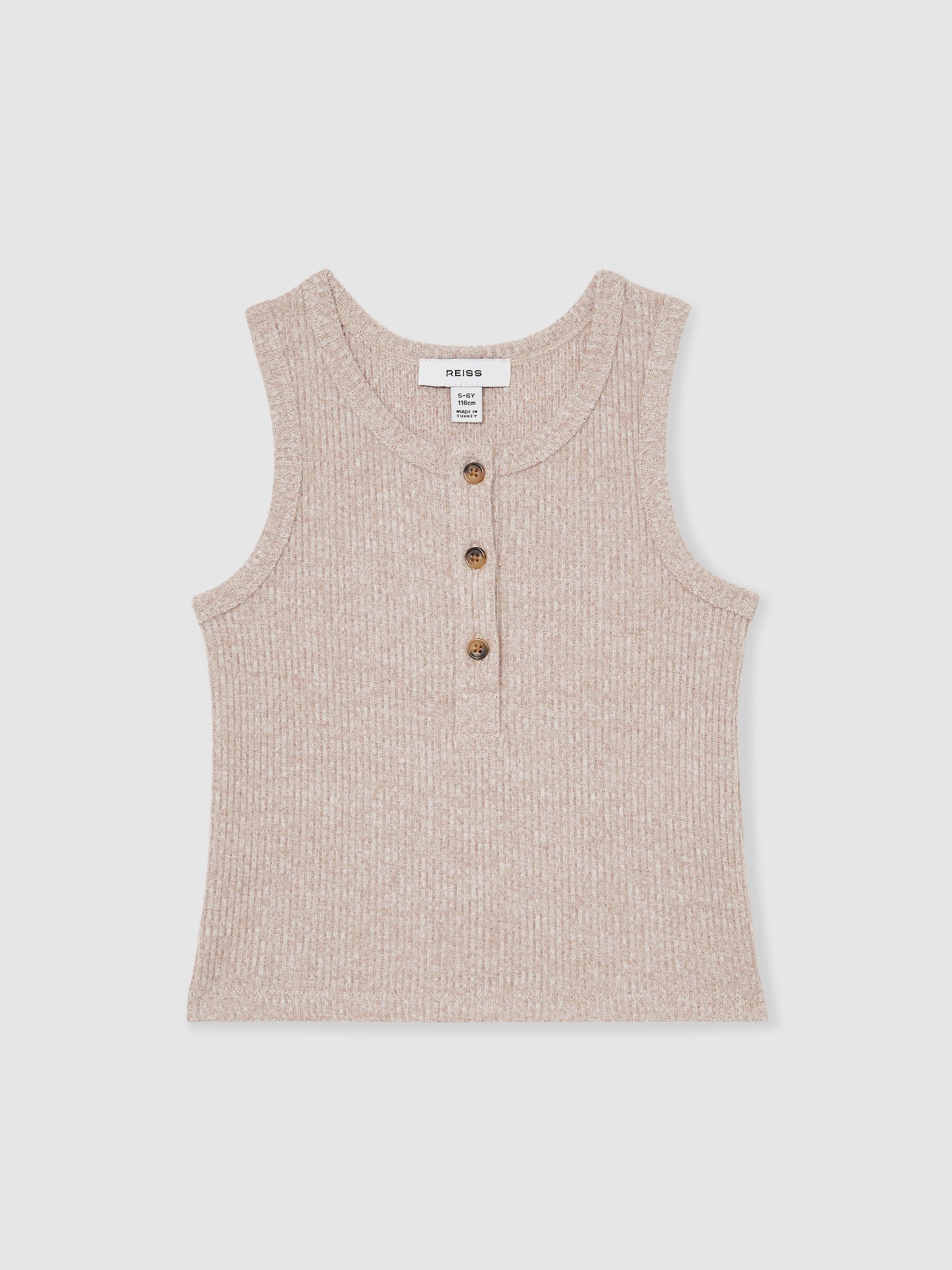 Rib-Knit Button-Placket Vest in Mink - Image 1 of 4