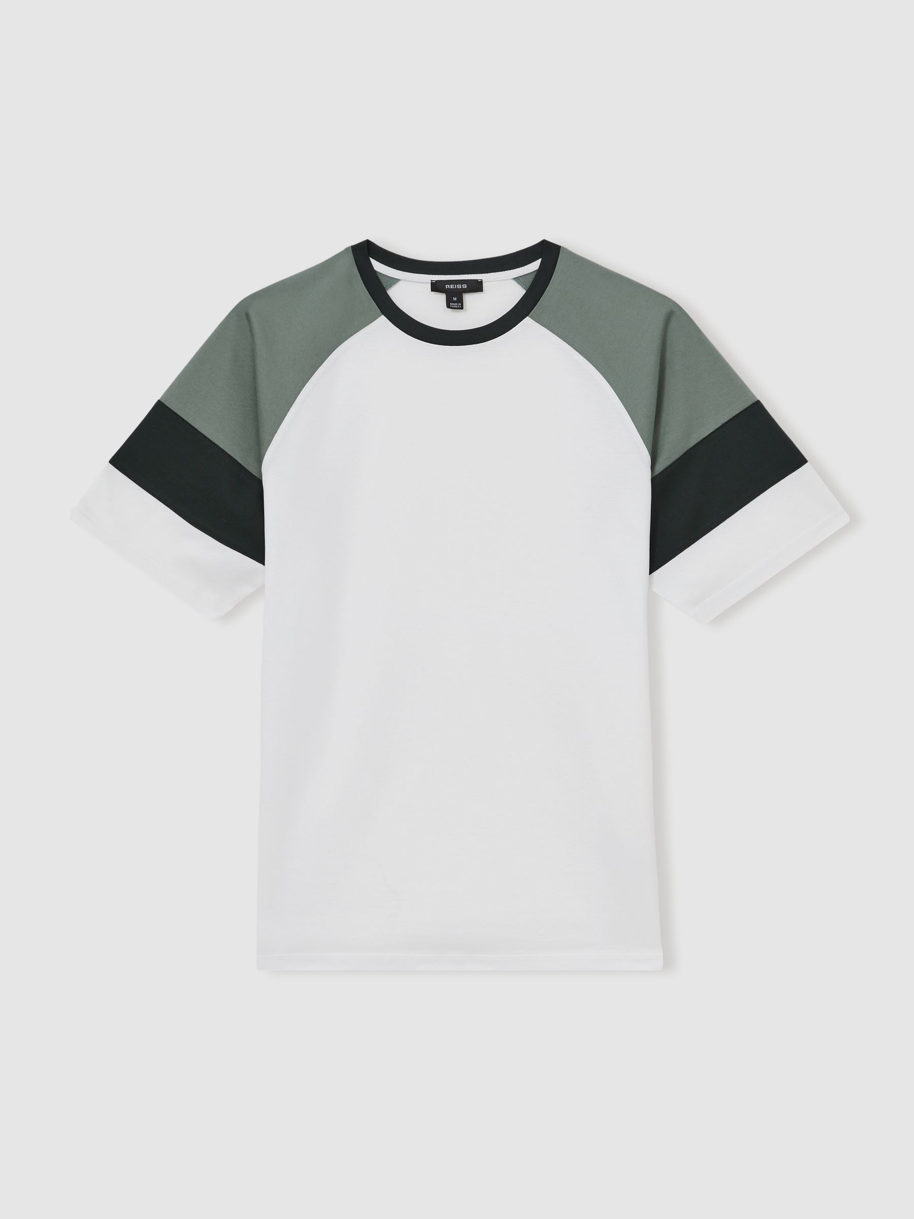 Mercerised-Cotton Colourblock T-Shirt in White/Sage - Image 2 of 6