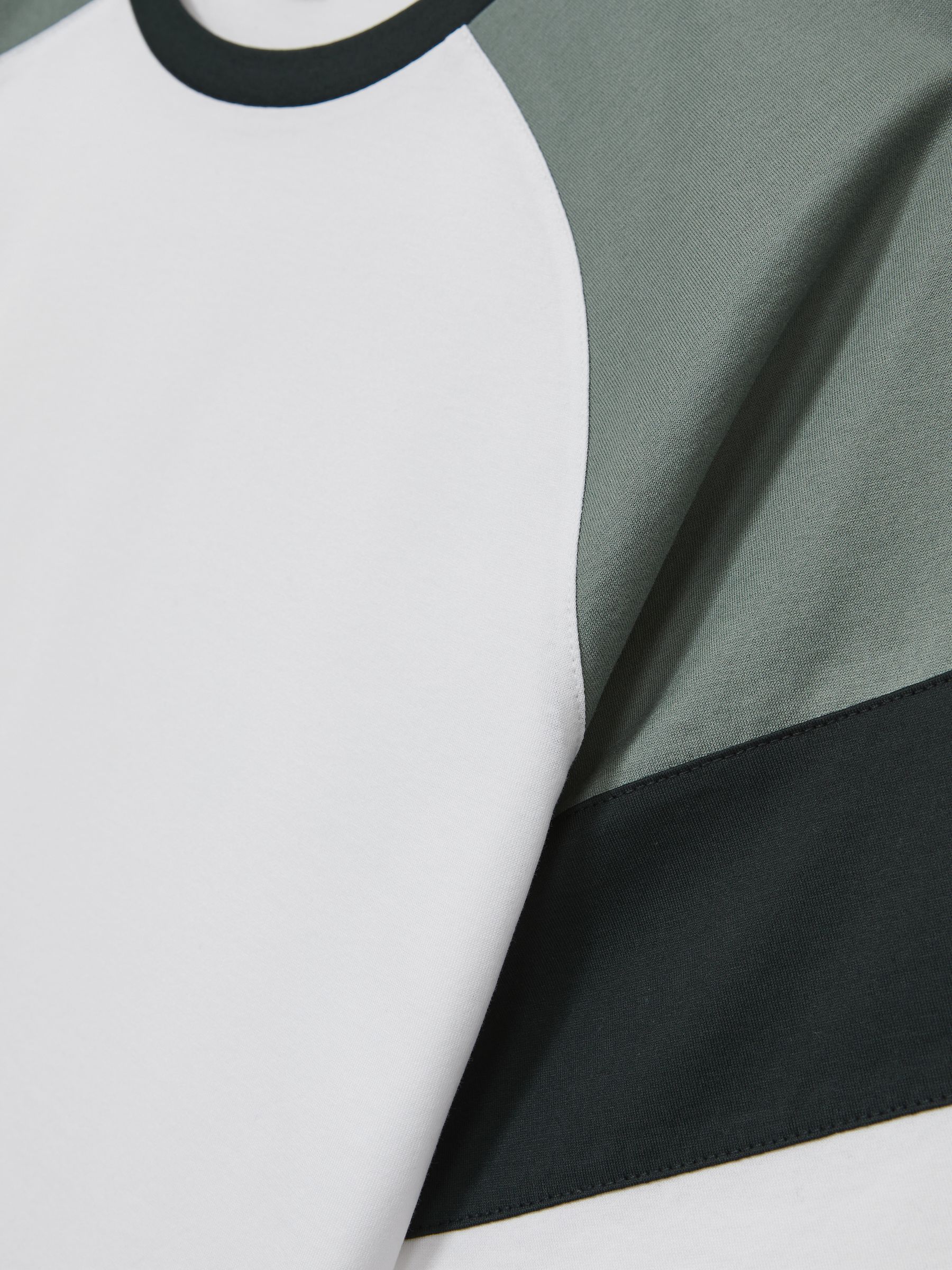 Mercerised-Cotton Colourblock T-Shirt in White/Sage - Image 6 of 6