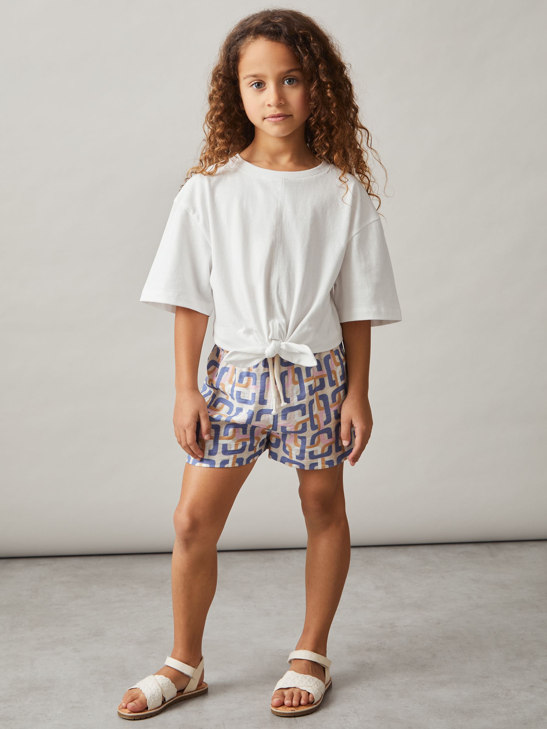 4-9 yrs Cotton Tie-Front Cropped T-Shirt in Ivory - Image 1 of 4