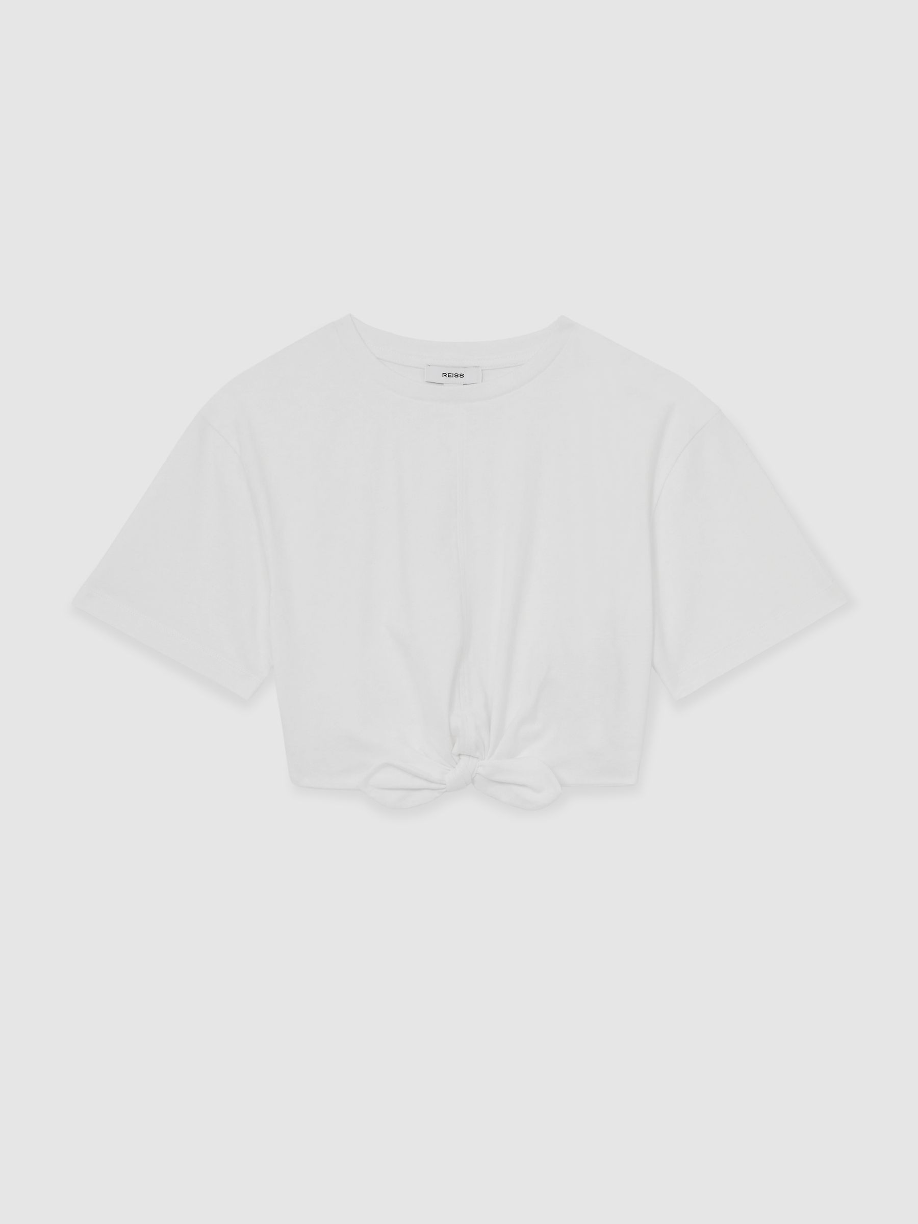 4-9 yrs Cotton Tie-Front Cropped T-Shirt in Ivory - Image 2 of 4