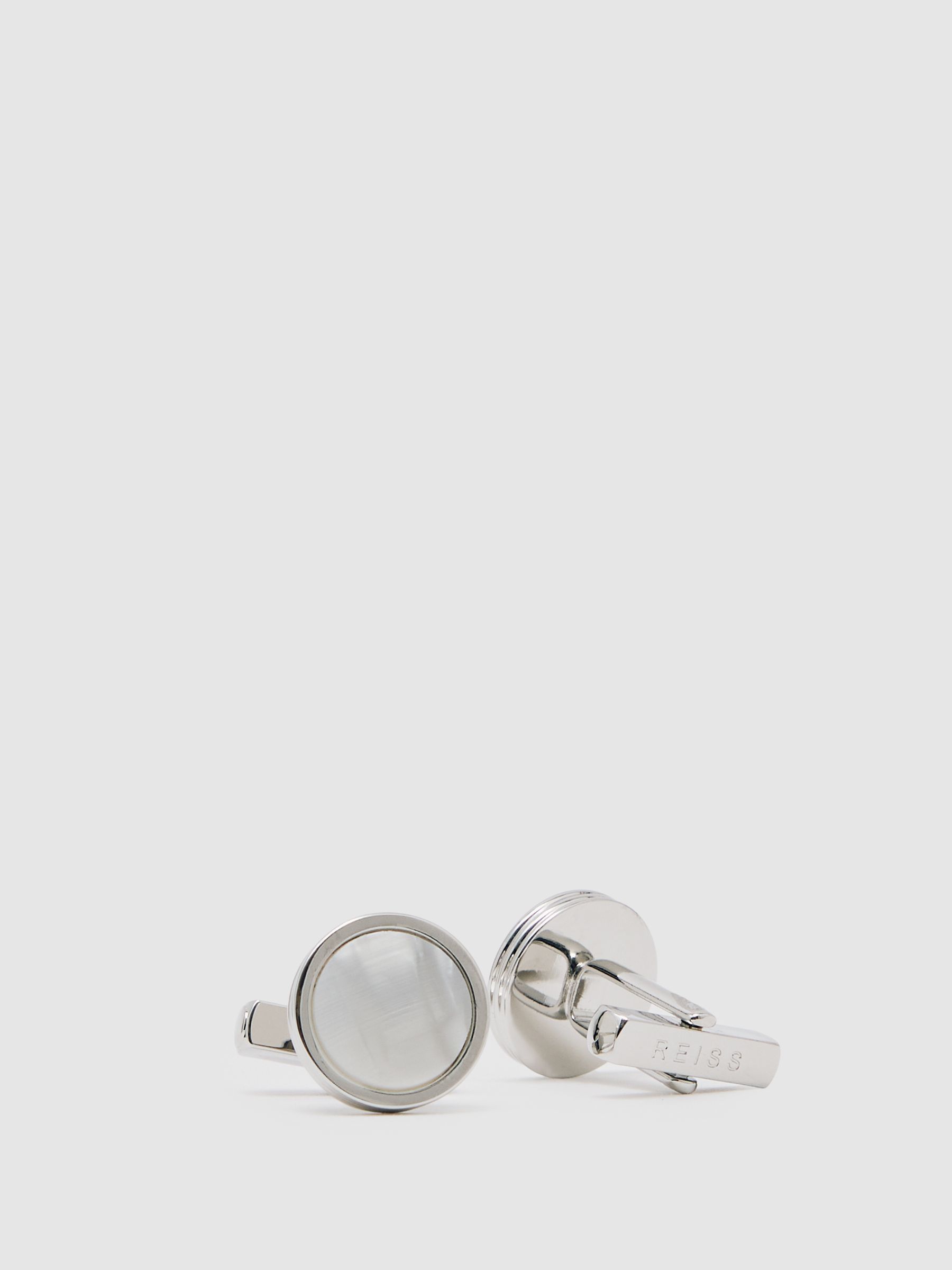 Inlaid Round Cufflinks in Silver/Mop - image 4