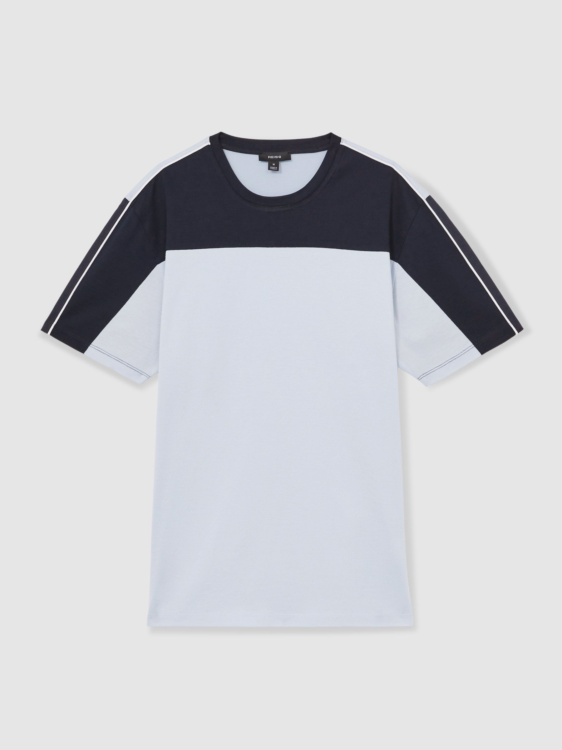 Mercerised-Cotton Colour-Block T-Shirt in Soft Blue/Navy - Image 2 of 6