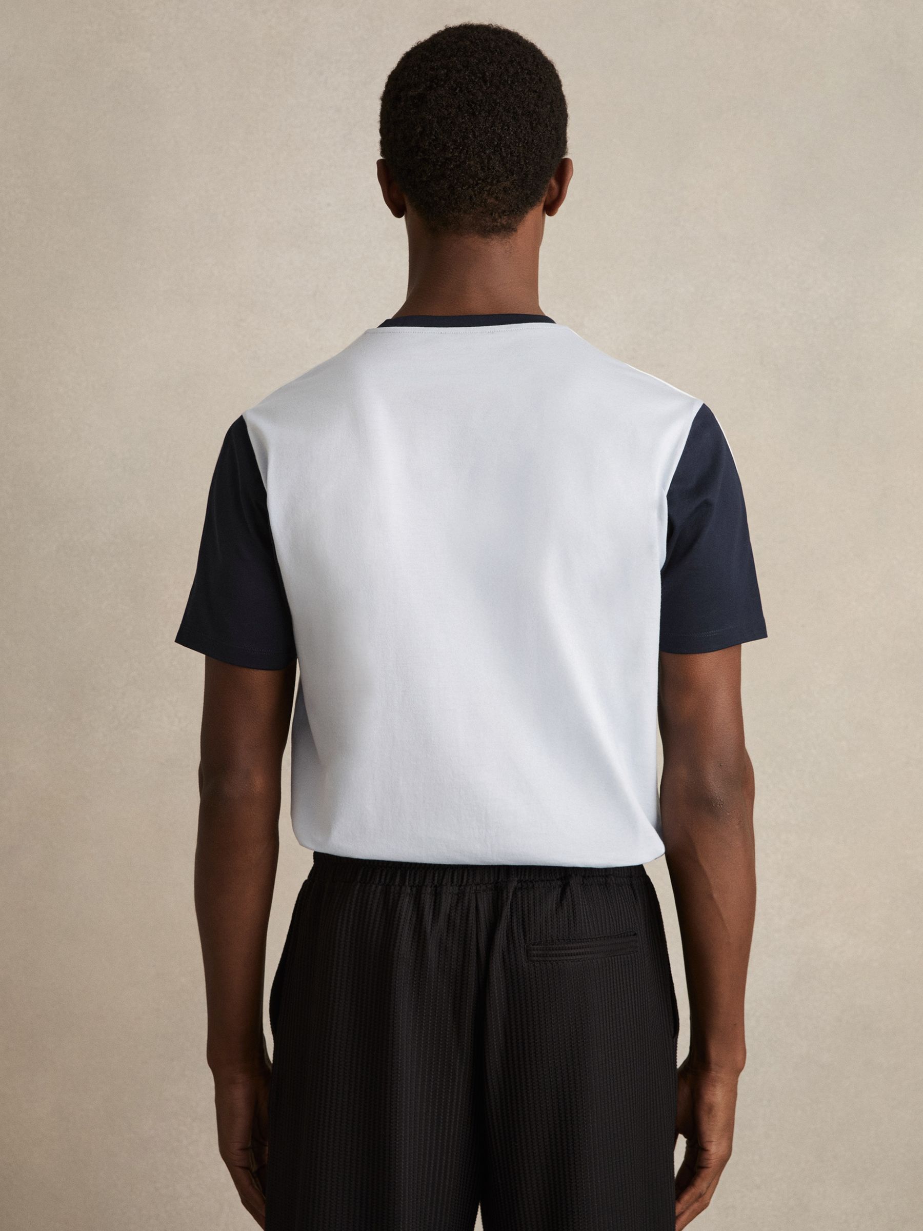 Mercerised-Cotton Colour-Block T-Shirt in Soft Blue/Navy - Image 5 of 6