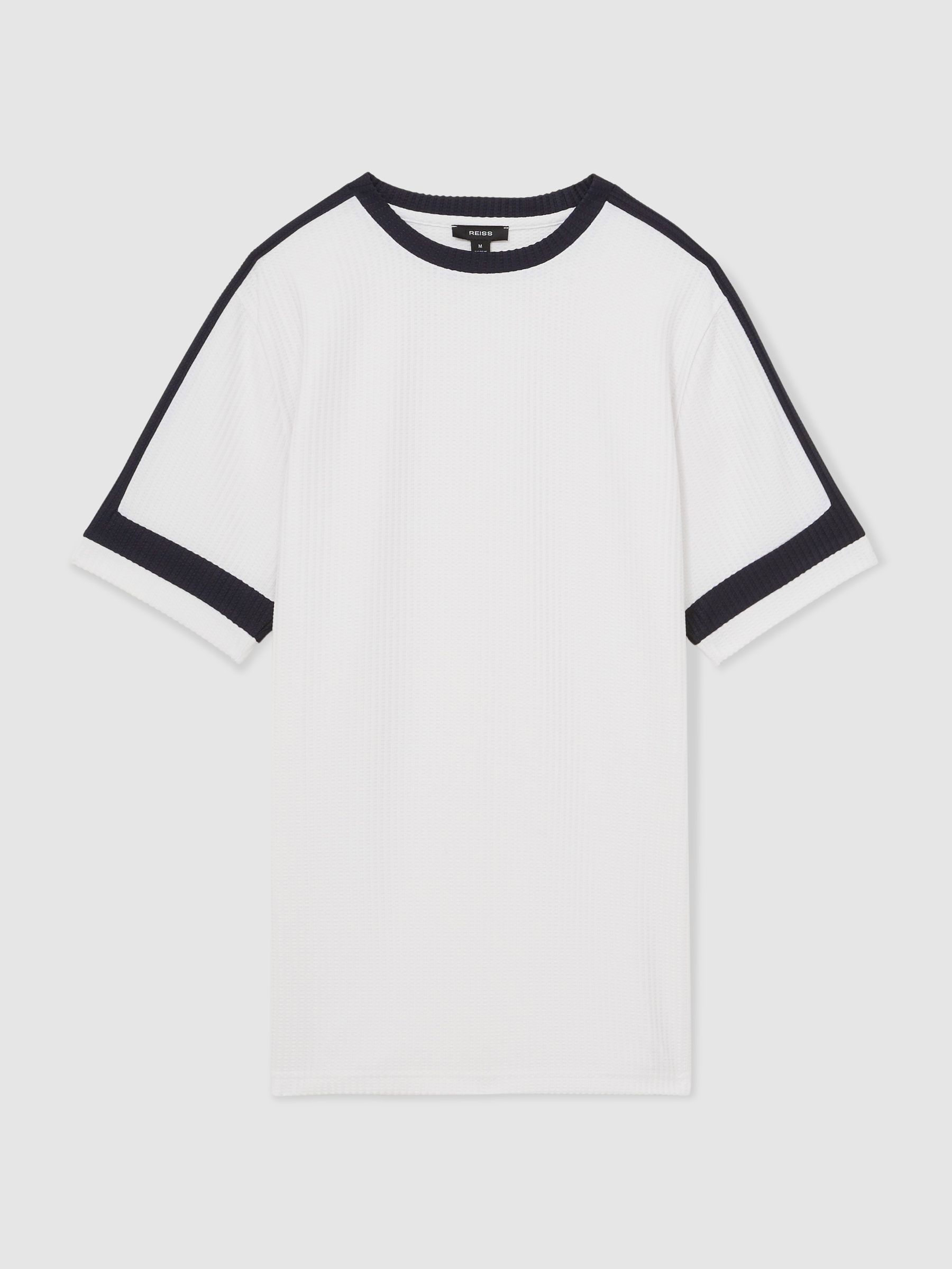 Oversized Textured T-Shirt in White/Navy - Image 2 of 6