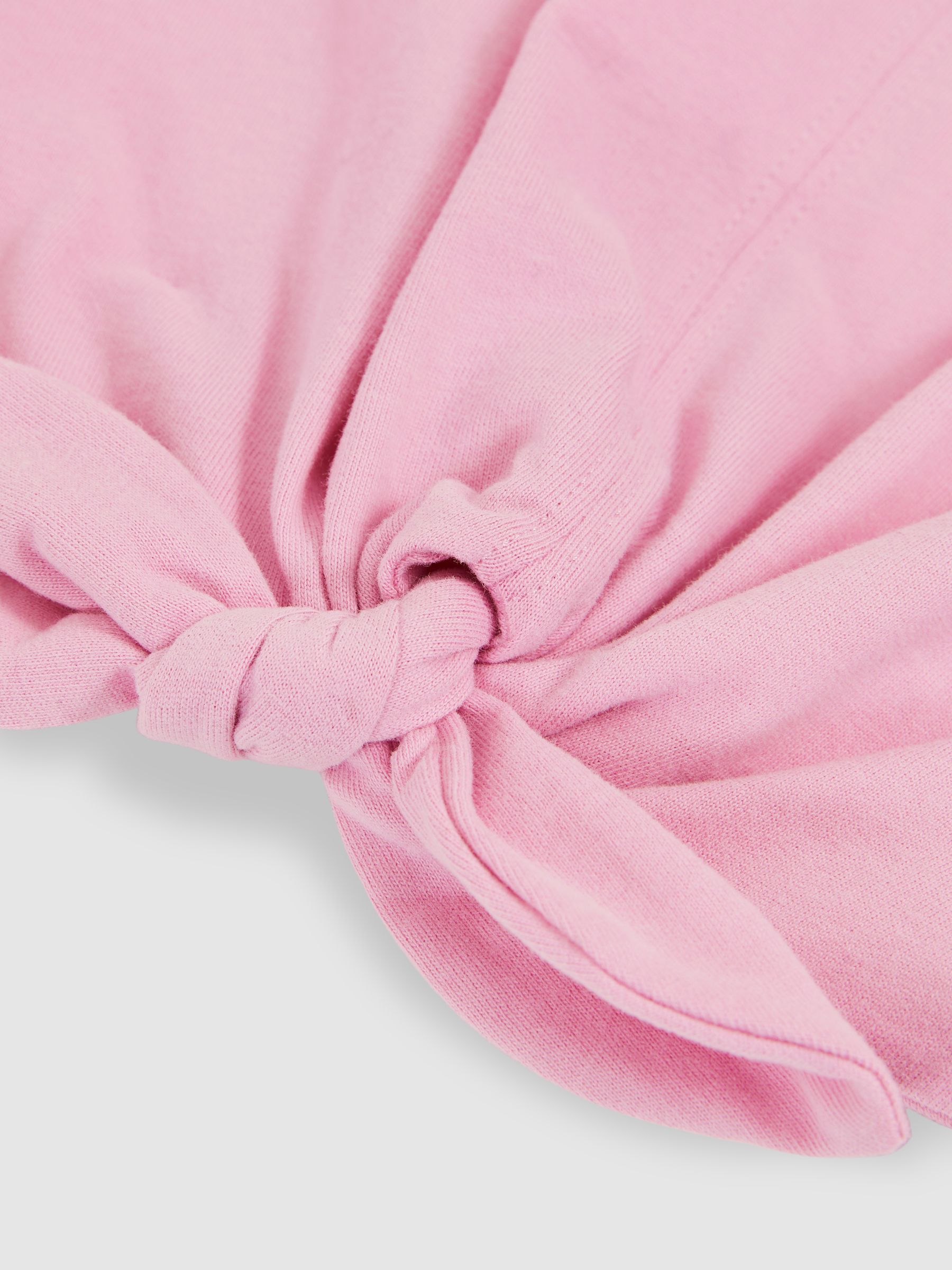 4-9 yrs Cotton Tie-Front Cropped T-Shirt in Pink - Image 4 of 4
